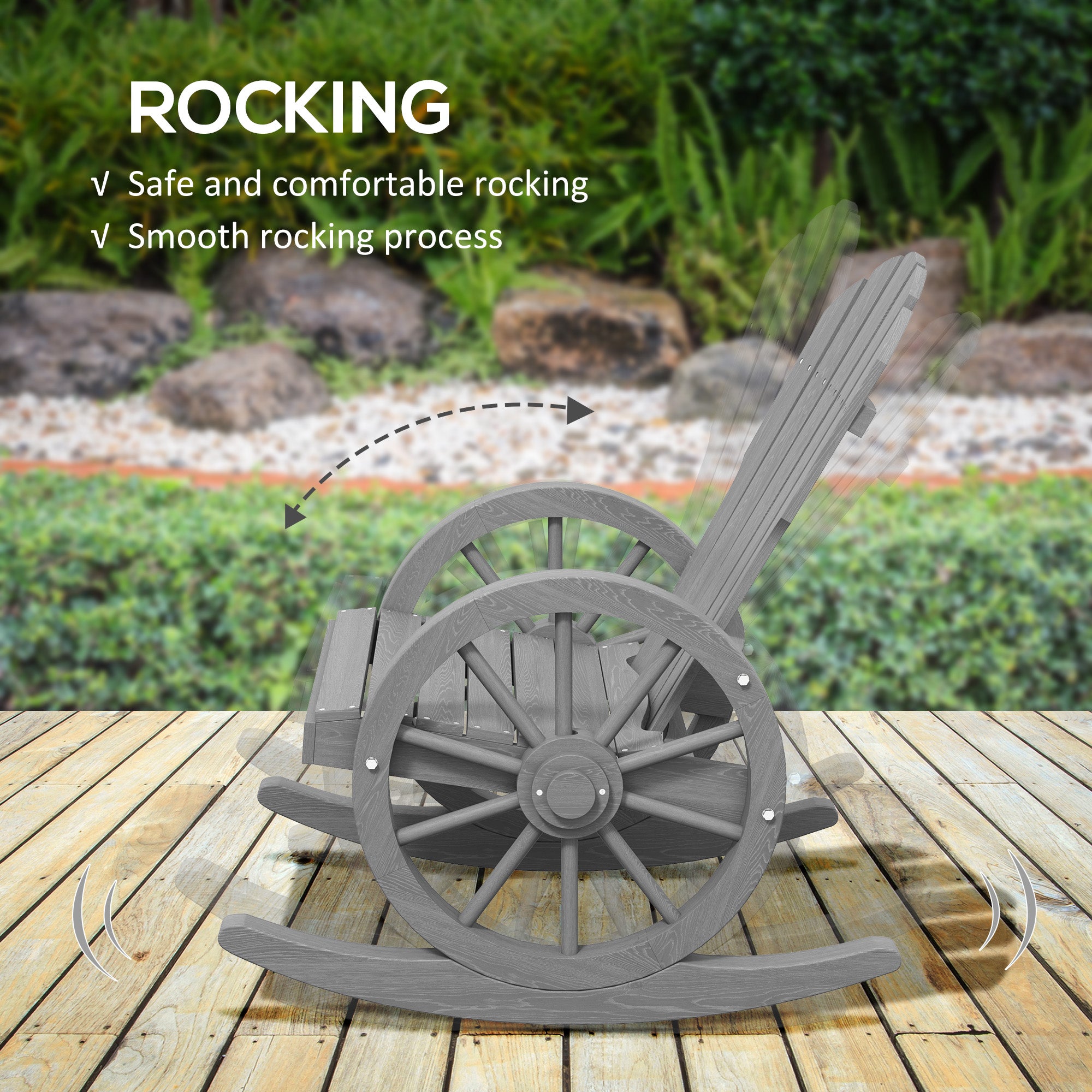 Outsunny Wooden Adirondack Rocking Chair Reclining Armchair Outdoor Garden Furniture Patio Porch Rocker - Grey - North Peak Garden Furniture