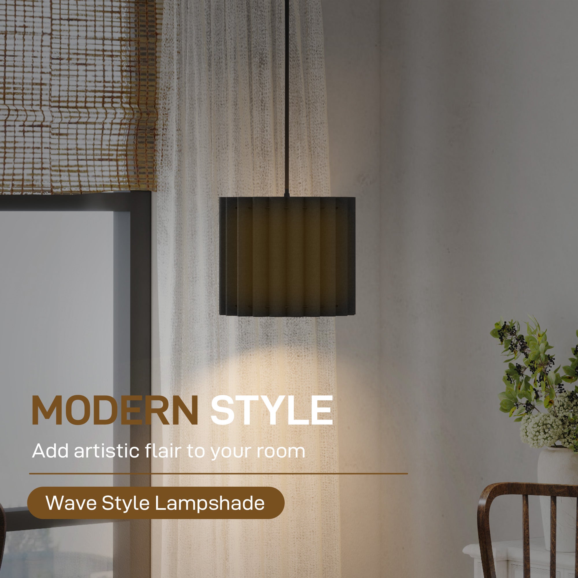 HOMCOM Linen Pendant Light, Modern Wave Ceiling Light Shade, E27 Lampshade for Living Room, Bedroom, Kitchen, Hallway, Black - North Peak Garden Furniture