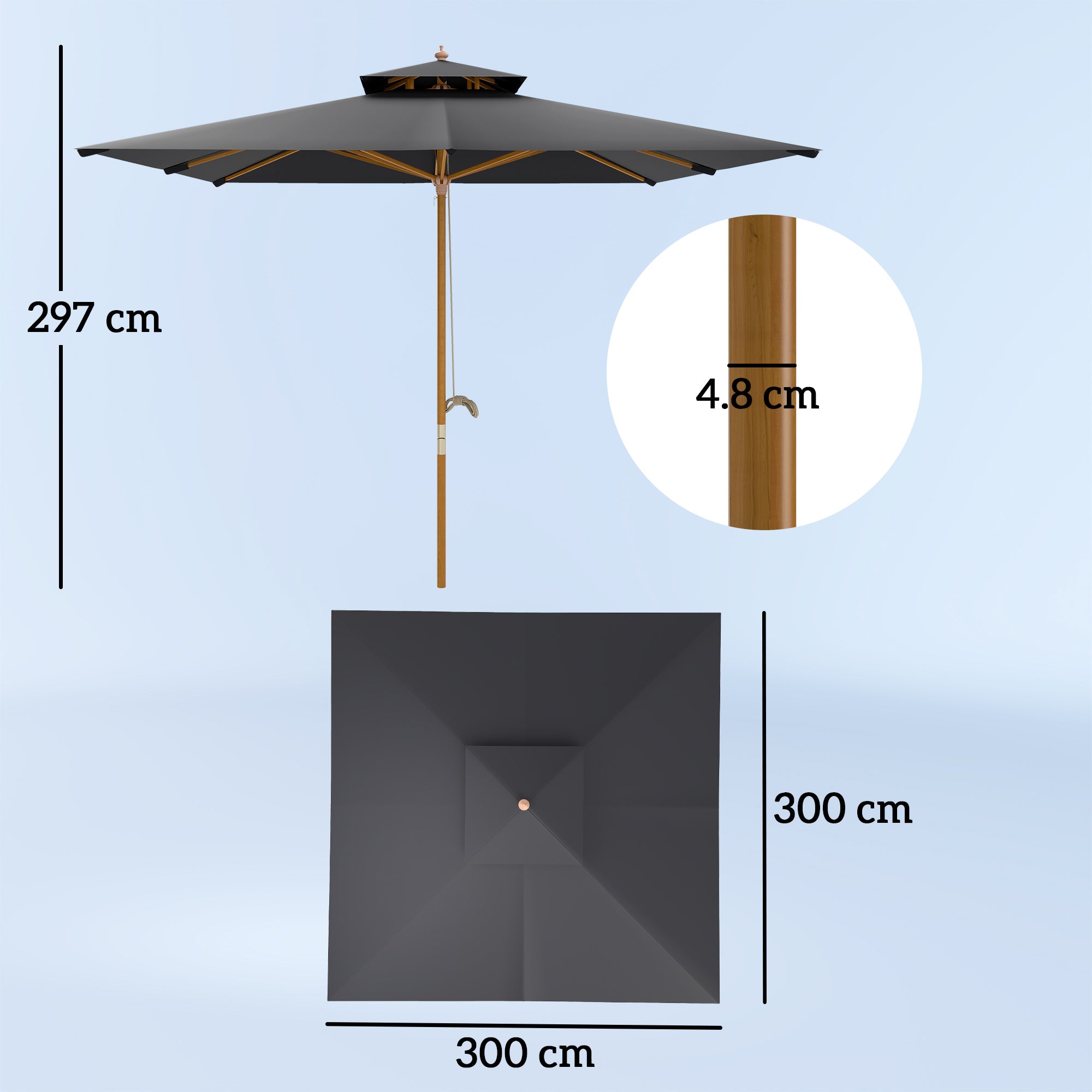 Outsunny 3 m Square Canopy Parasol - Black - North Peak Garden Furniture