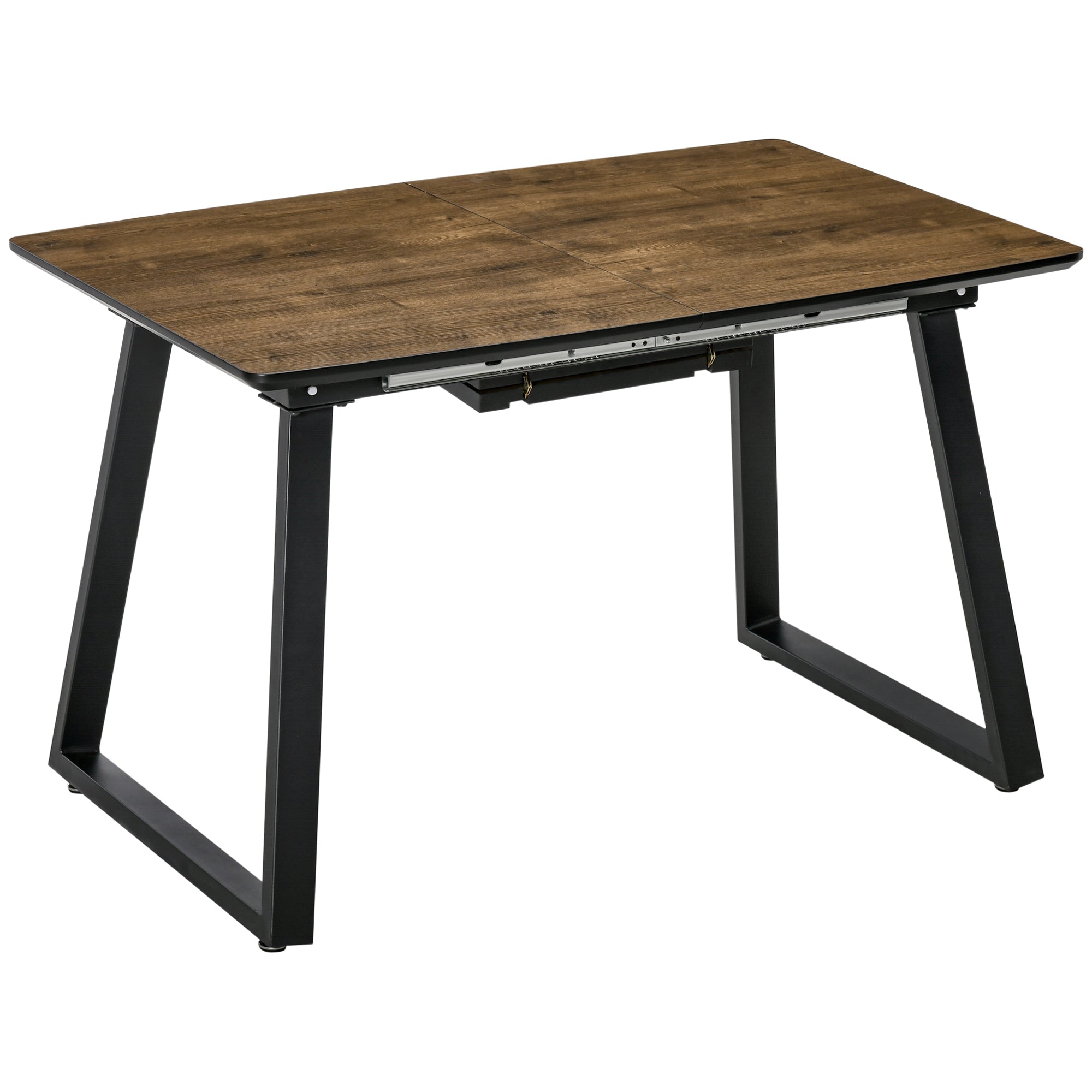 HOMCOM Extendable Dining Table Rectangular Wood Effect Tabletop for 4-6 People with Steel Frame & Hidden Leaves for Kitchen, Dining Room, Living Room - North Peak Garden Furniture