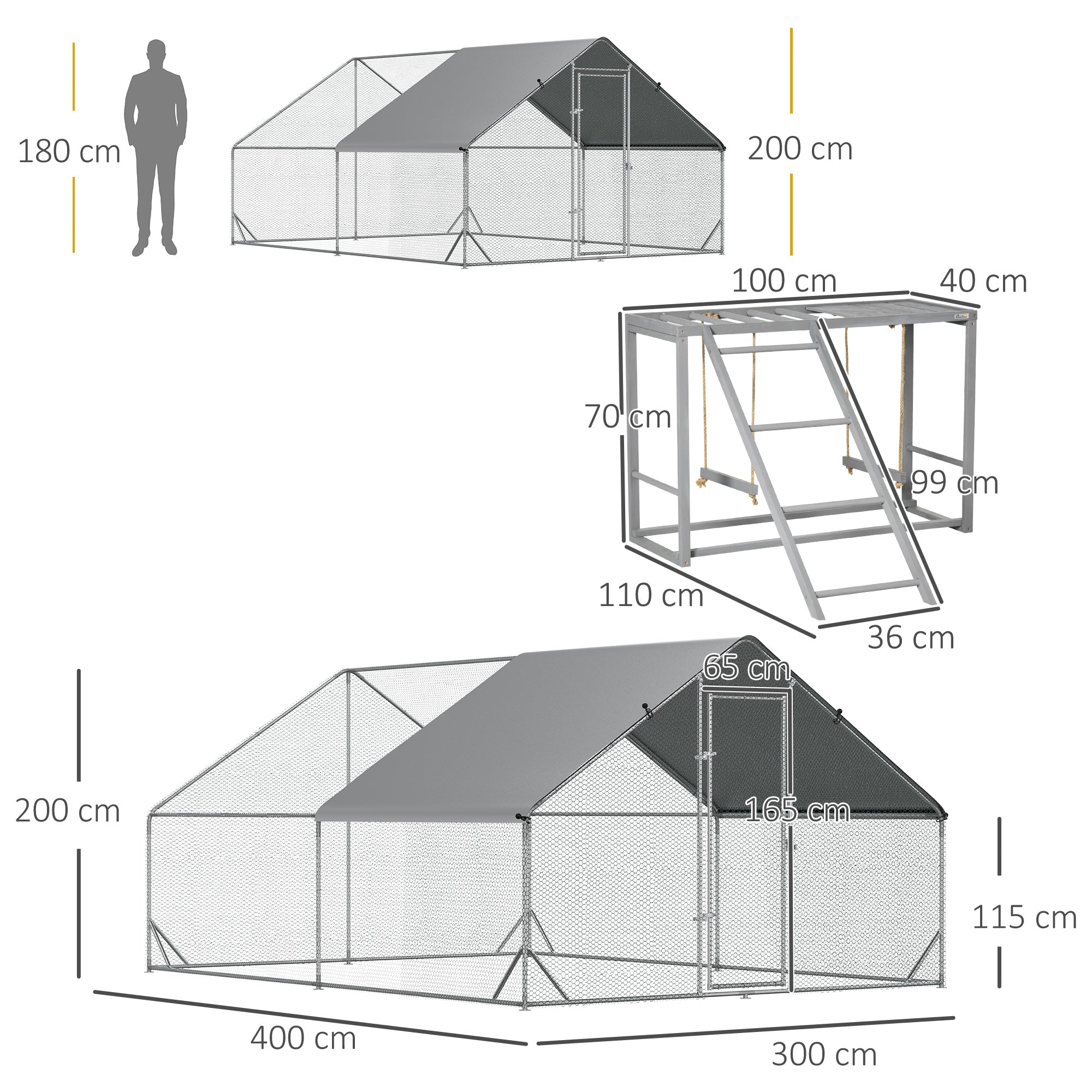 PawHut Walk In Chicken Run with Chicken Activity Shelf and Cover, 3 x 4 x 2m - North Peak Garden Furniture