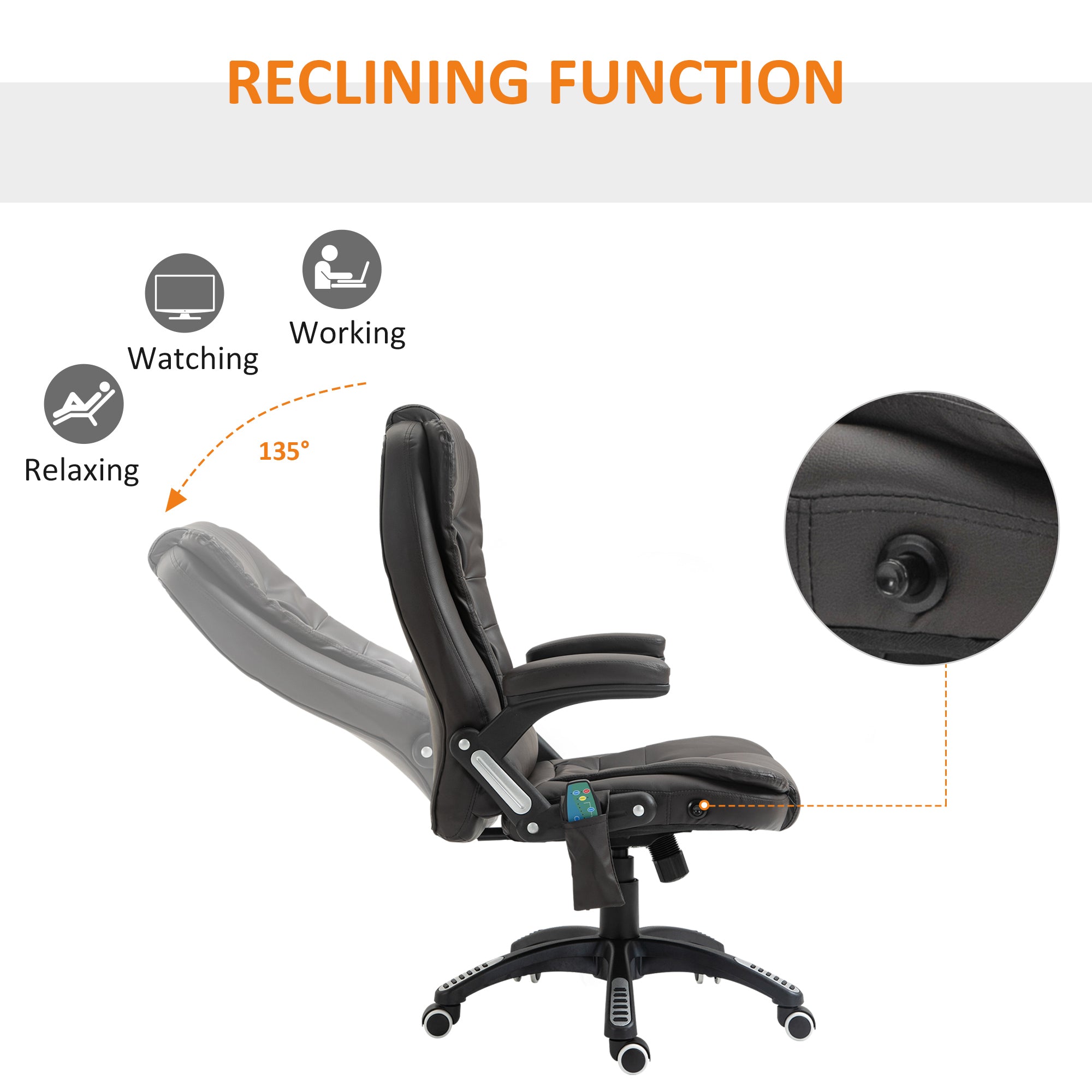 HOMCOM Executive Office Chair with Massage and Heat, High Back PU Leather Massage Office Chair with Adjustable Height, Brown - North Peak Garden Furniture