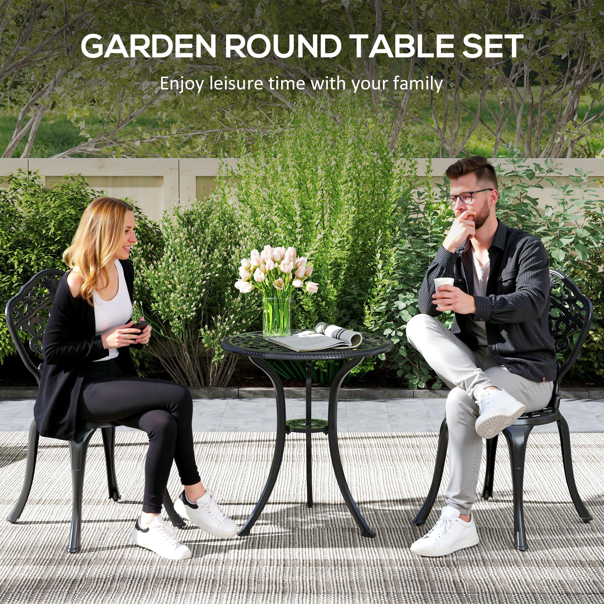 Outsunny Three-Piece Aluminium Floral Bistro Set - Black - North Peak Garden Furniture