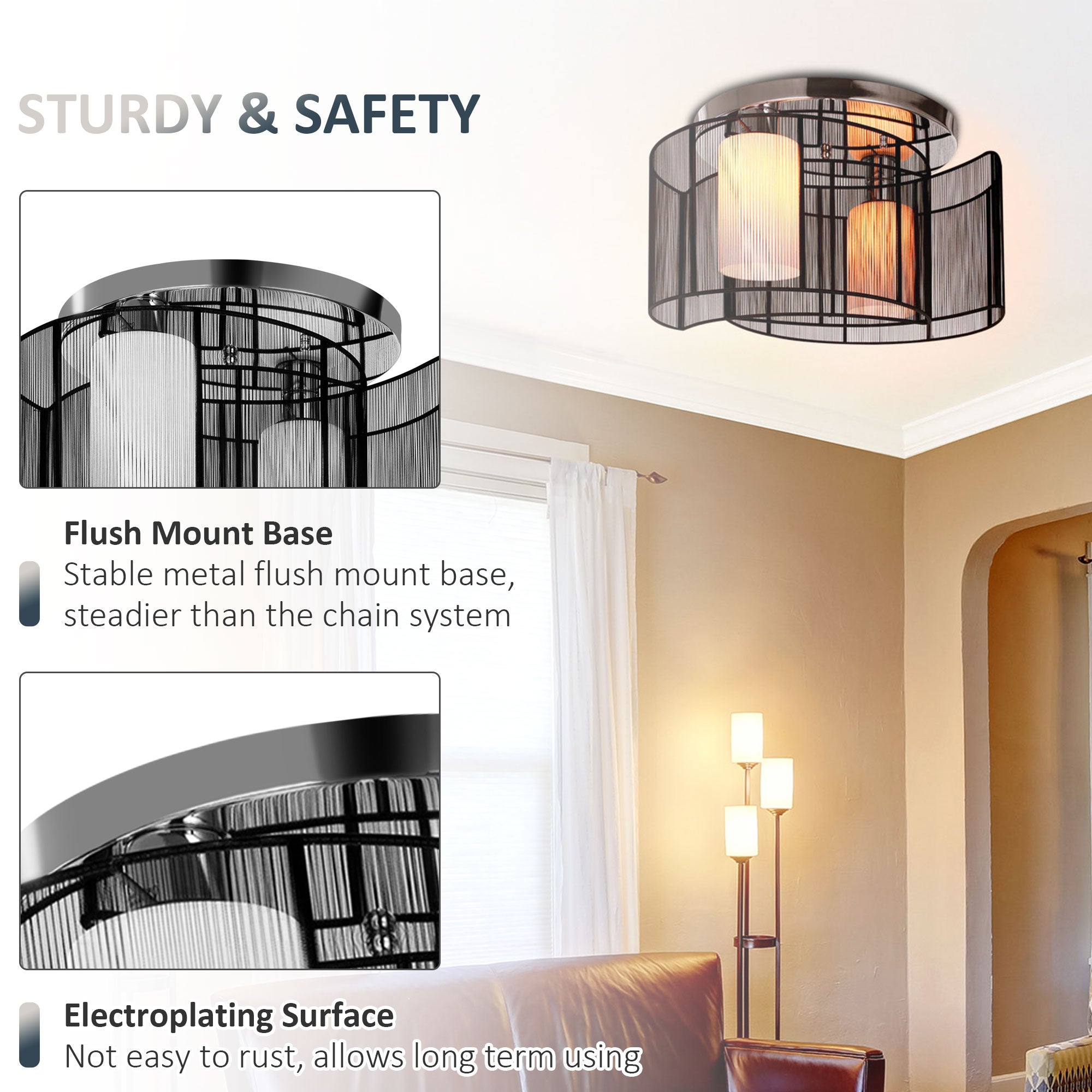 HOMCOM Modern Design Mini Style Flush Mount Ceiling Light Mount with Flush Metal Finish Chandelier for Hallway, Dining Room, Living Room - North Peak Garden Furniture