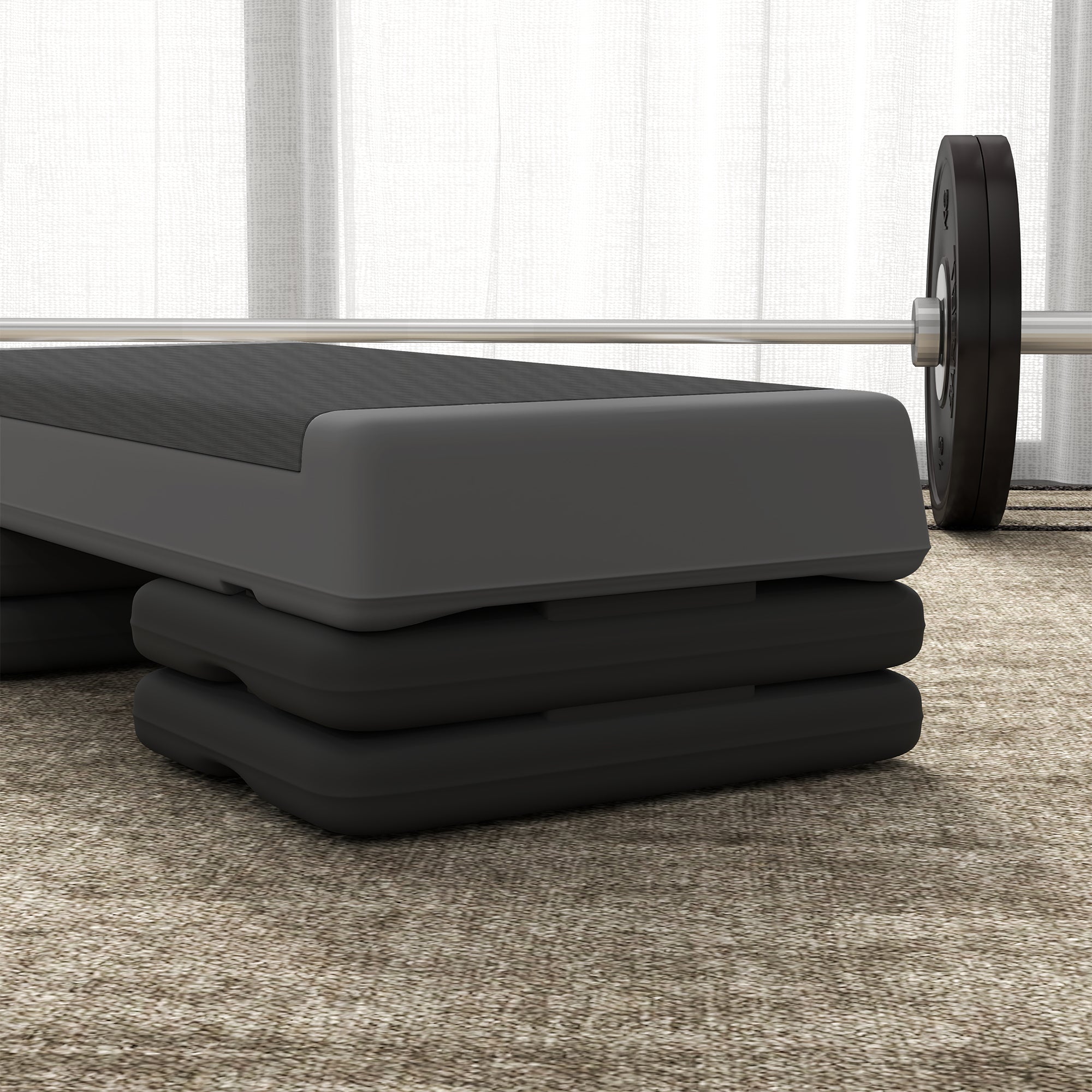 SPORTNOW Fitness Stepper, 3-Height Adjustable Aerobic Step, Non-Slip Exercise Step Board for Home Gym Office Workout, 10.5cm, 15.5cm, 20.5cm, Grey - North Peak Garden Furniture