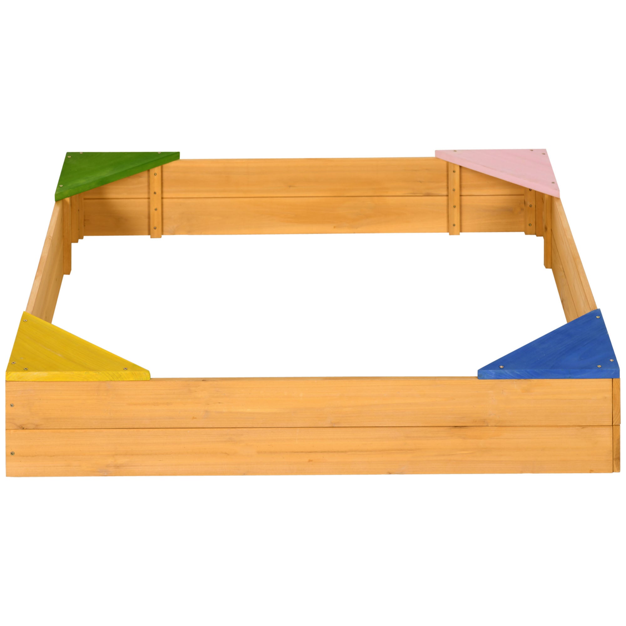 Outsunny Kids Wooden Sand Pit, Children Sandbox, with Four Seats, Non-Woven Fabric, for Gardens, Playgrounds - North Peak Garden Furniture