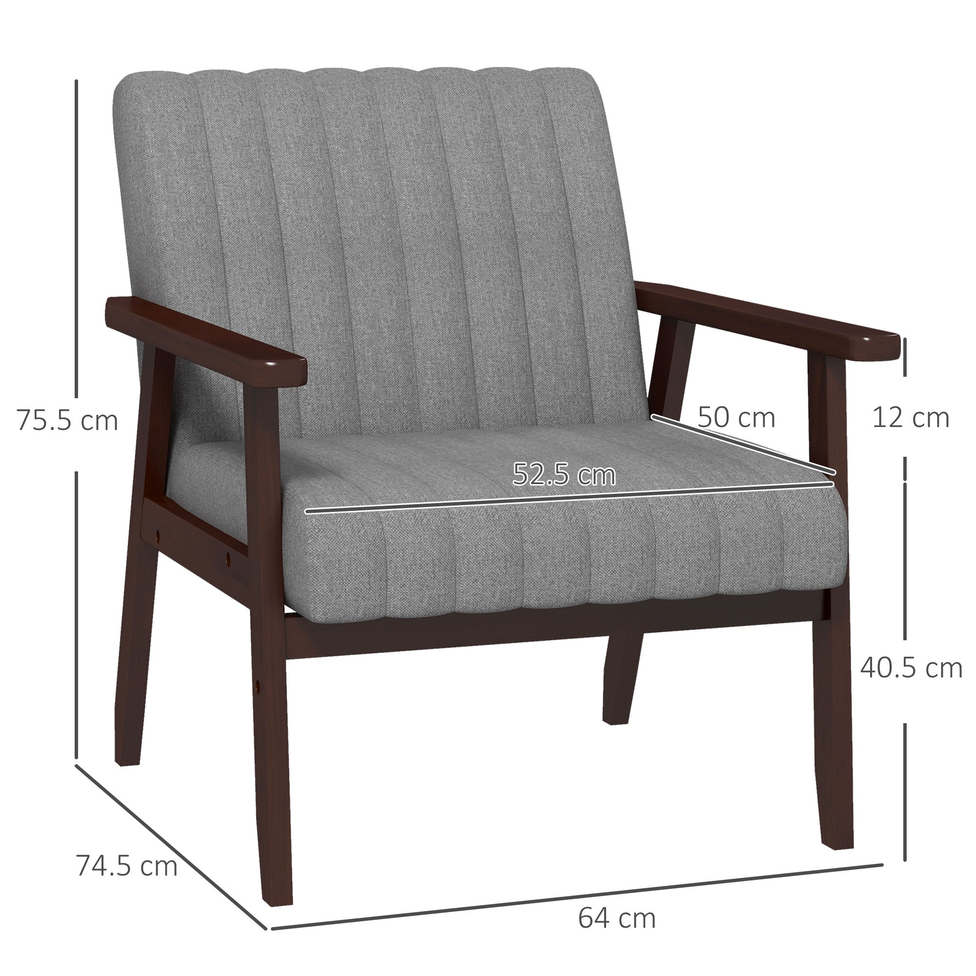 HOMCOM Mid Century Accent Chair, with Wooden Legs - Grey - North Peak Garden Furniture