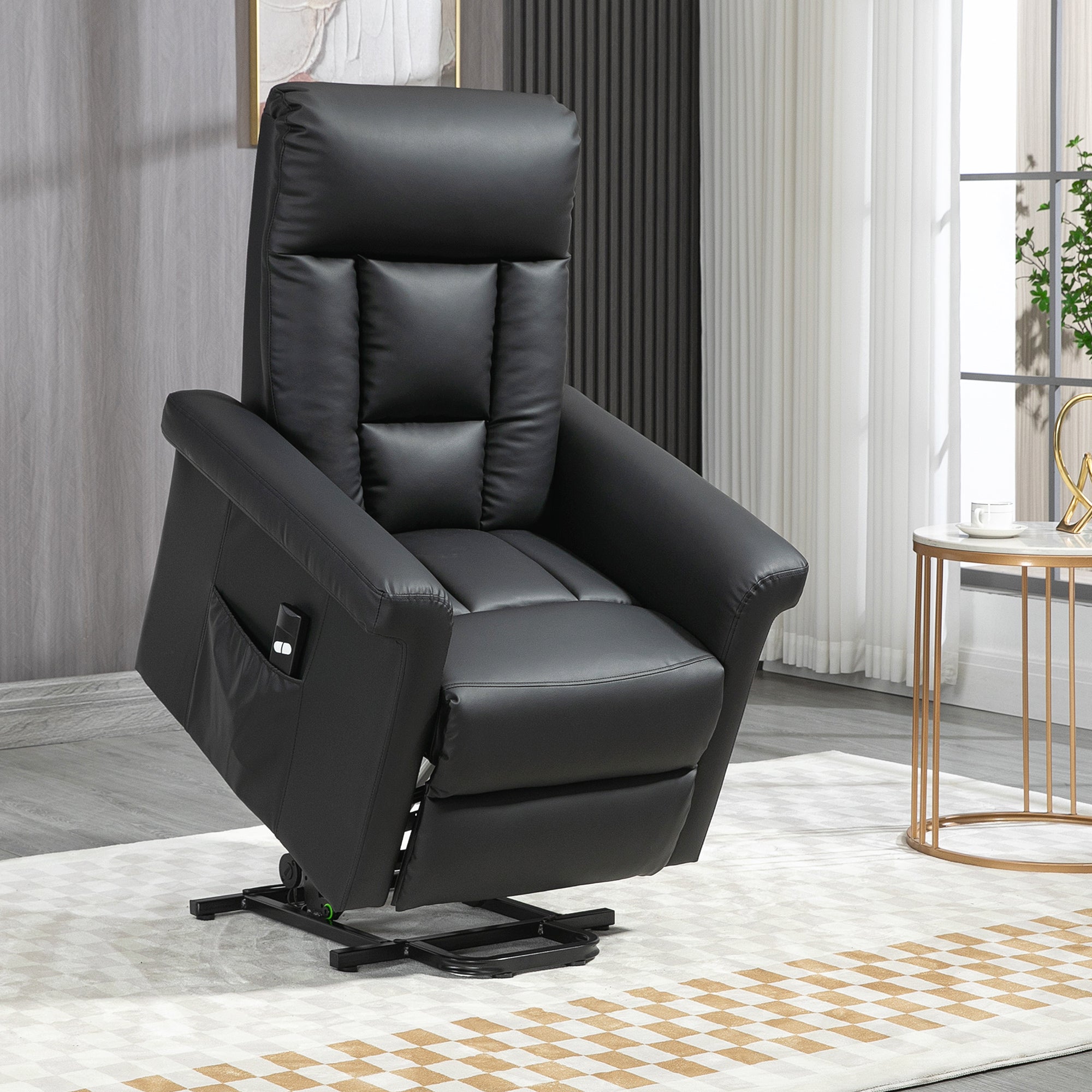 HOMCOM Power Lift Chair, PU Leather Recliner Sofa Chair for Elderly with Remote Control, Side Pocket, Black - North Peak Garden Furniture