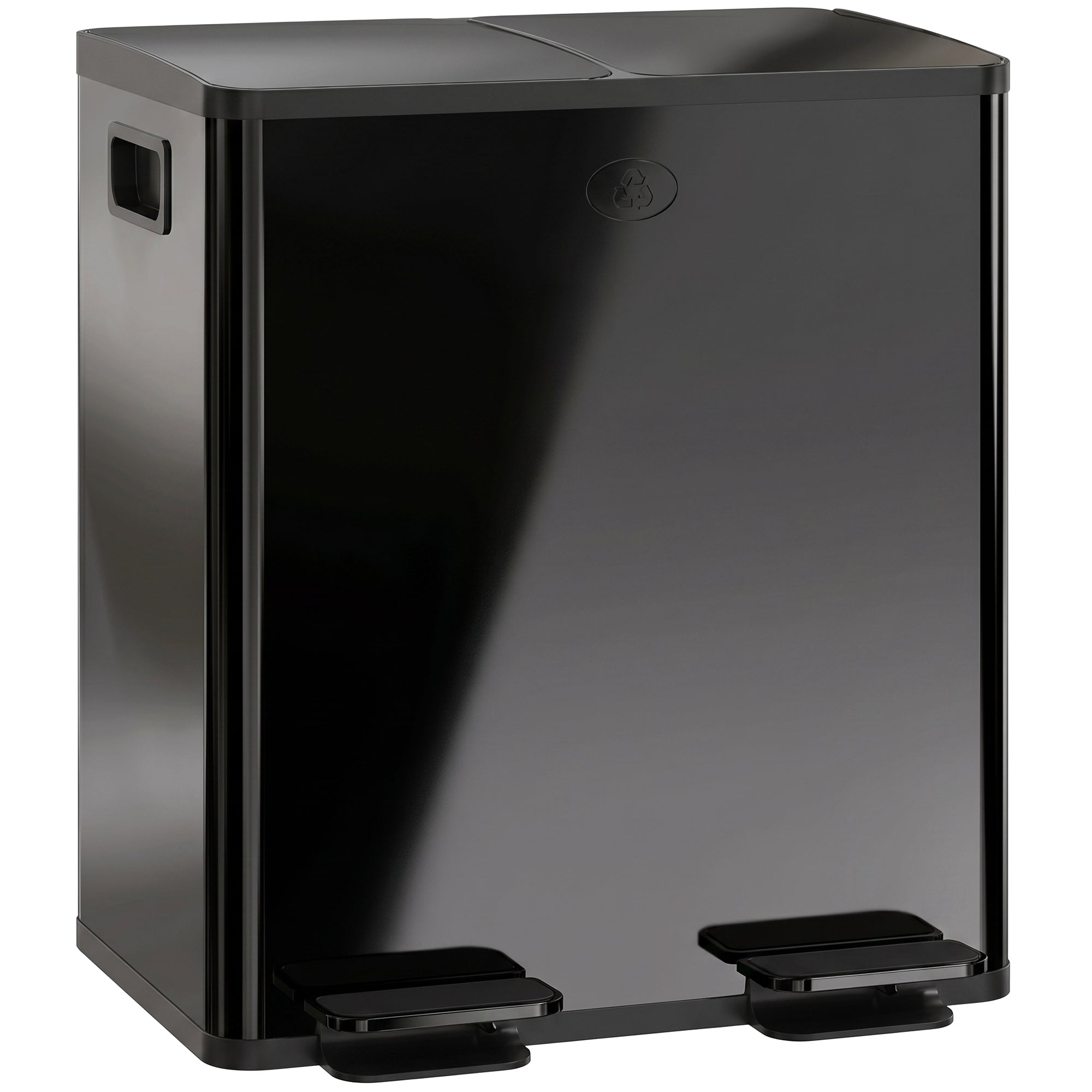 HOMCOM 40L Dual Compartment Stainless Steel Bin, with Deodoriser Holders - Black