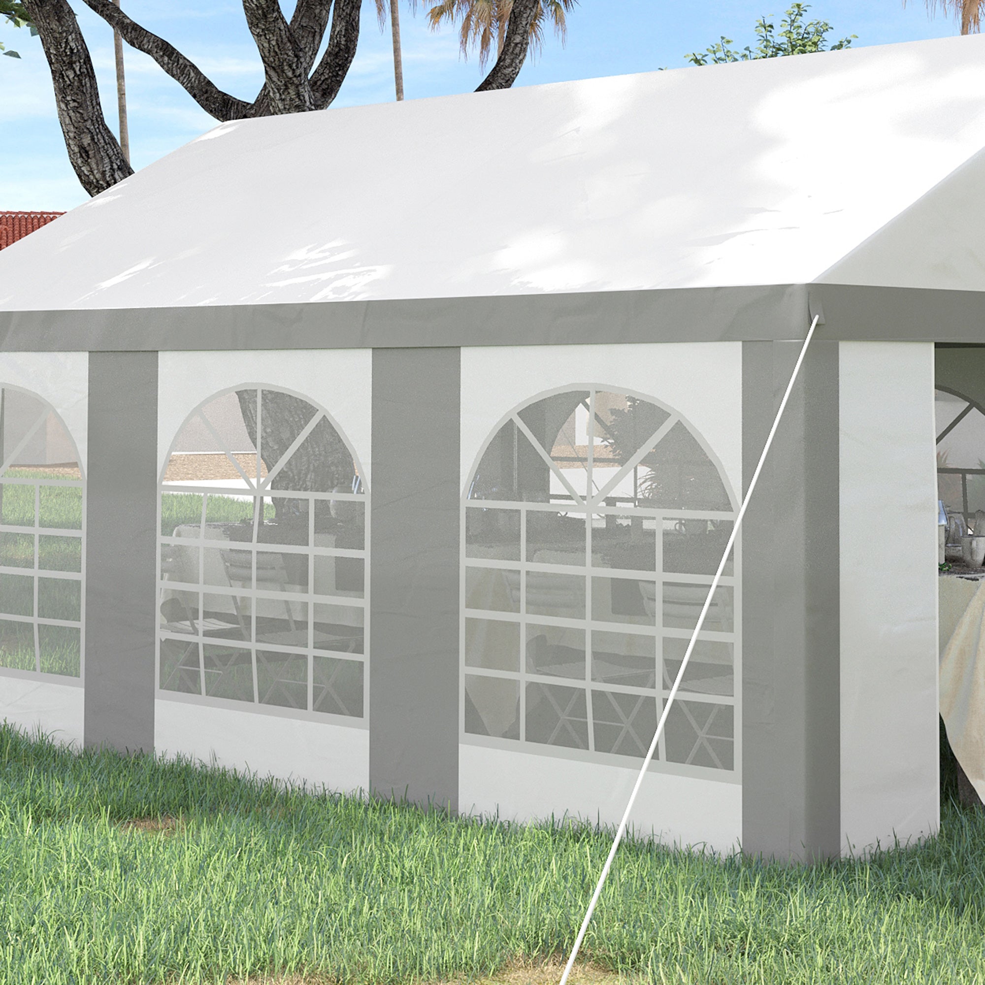 Outsunny 6 x 4m Galvanised Party Tent, Marquee Gazebo with Sides, Six Windows and Double Doors, for Parties, Wedding and Events - North Peak Garden Furniture