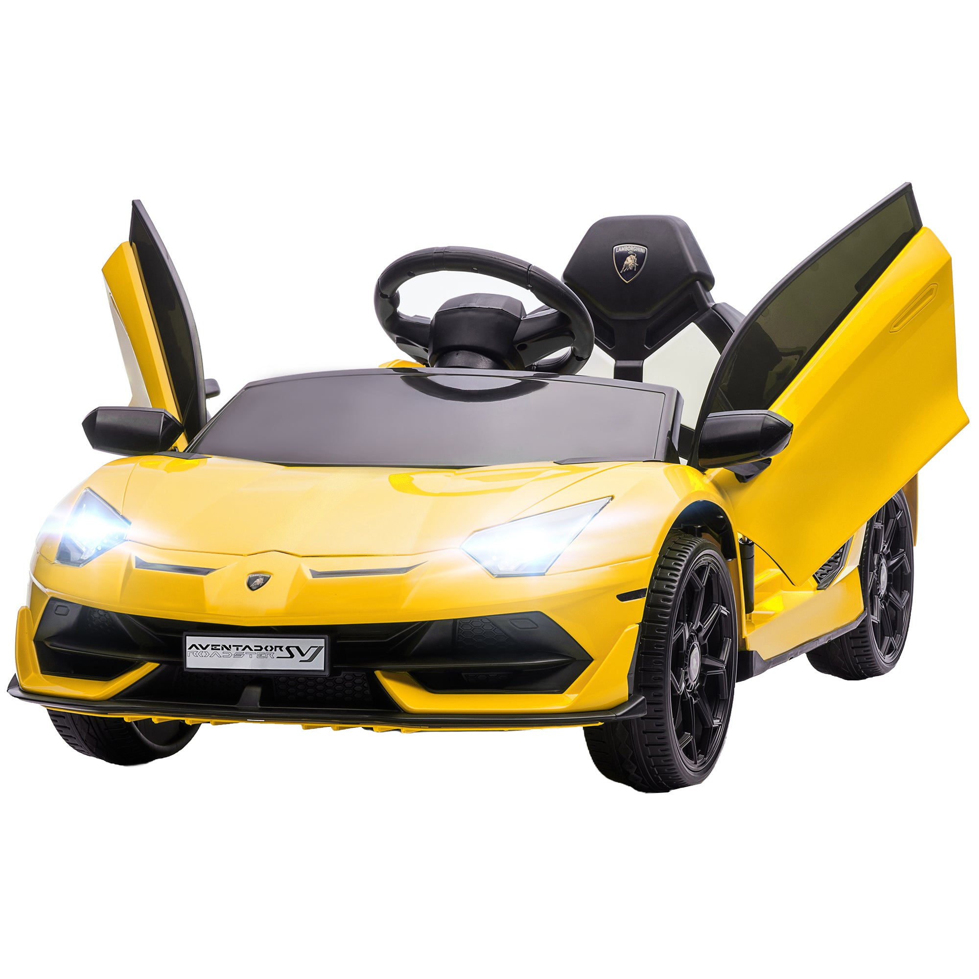 HOMCOM Lamborghini Licensed 12V kids Electric Car w/ Butterfly Doors, Remote, Music, Horn, Suspension - Yellow