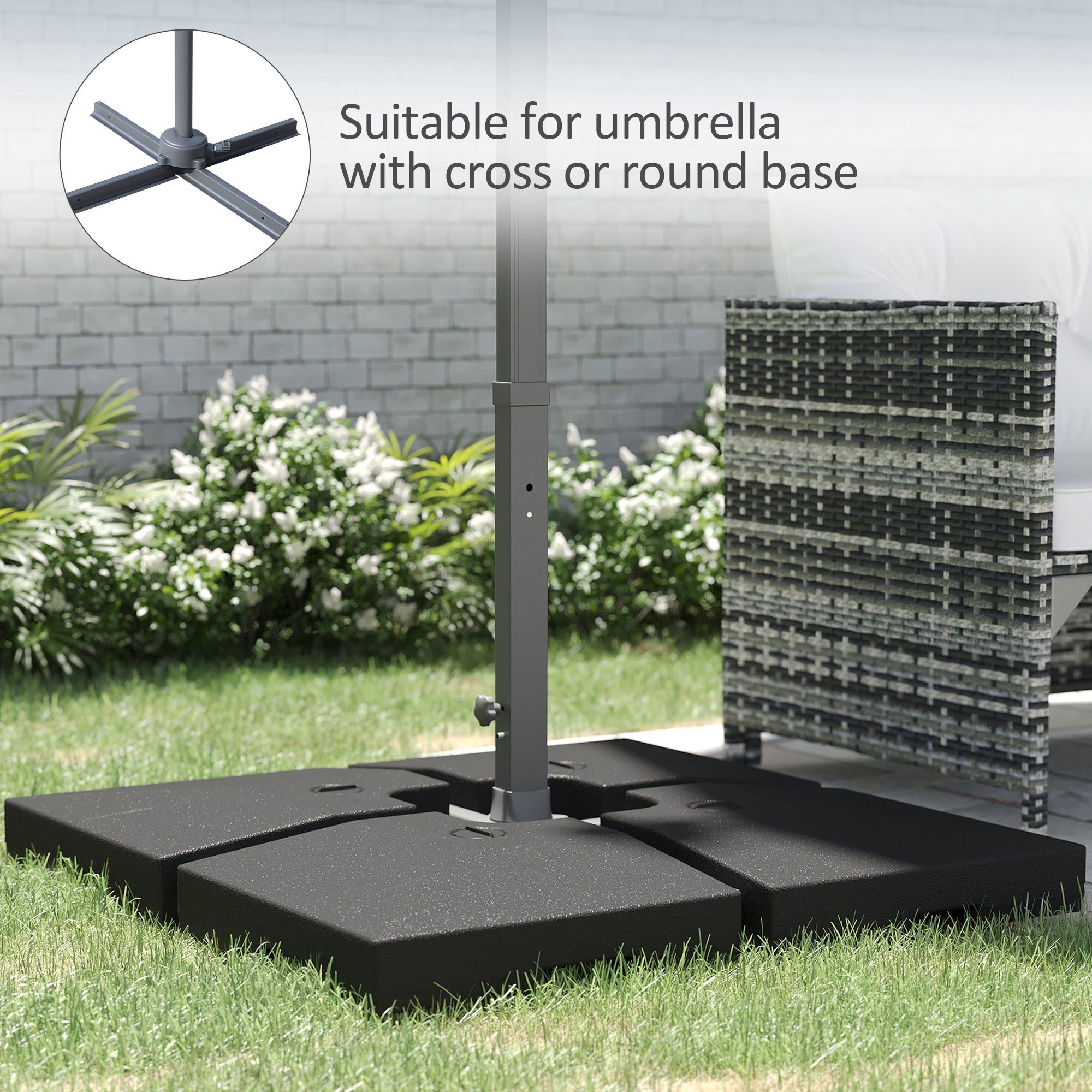 Outsunny 4 Pieces Portable Sand or Water Fillable Parasol Base Cross Stand Weights Square Holder Cantilever Garden (Pole&Cross Stand NOT INCLUDED)