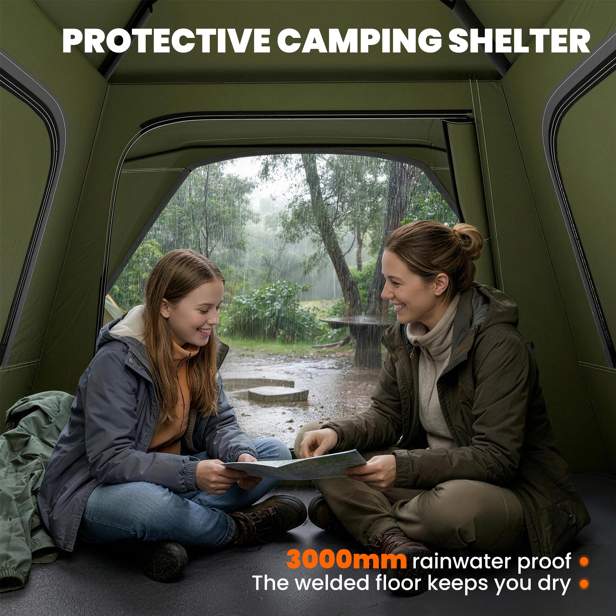 Outsunny Pop Up Tent 3000mm Waterproof Camping Tents with Mesh Windows 3-4 People Green