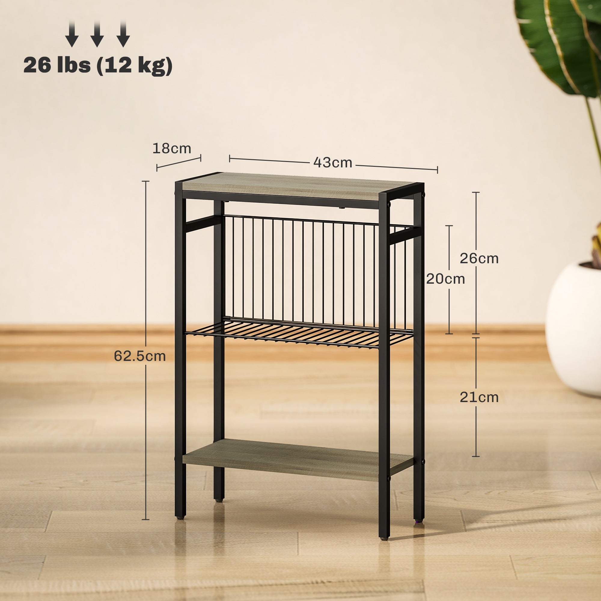 HOMCOM Three Shelf Industrial Side Table, Grey - North Peak Garden Furniture