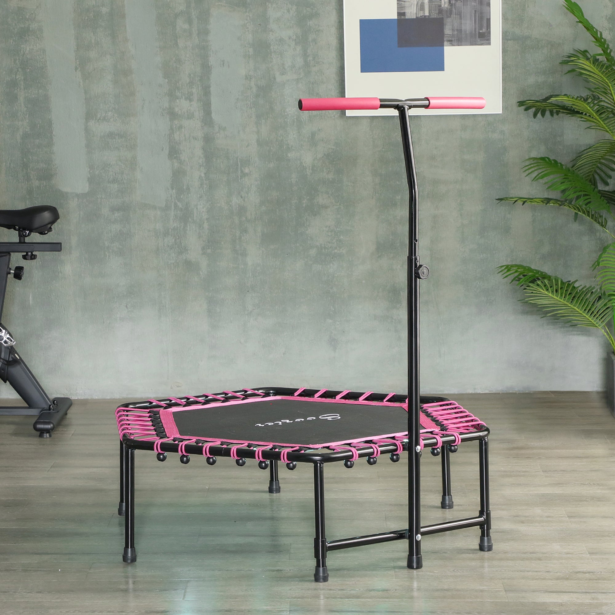 SPORTNOW 45" Rebounder Trampoline for Adults, Quiet Bungee Rebounder with LED Lights and Adjustable Handle, Pink