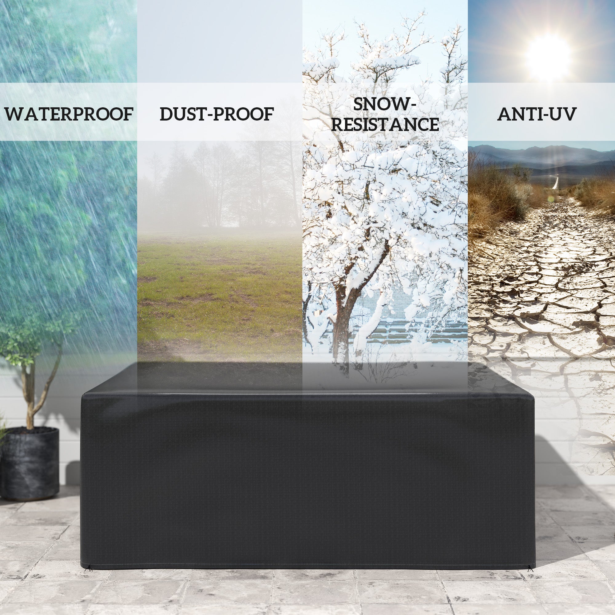 Outsunny Garden Furniture Cover, Waterproof Anti-UV Large Protective Patio Set Covers, 235 x 190 x 90cm, Black - North Peak Garden Furniture
