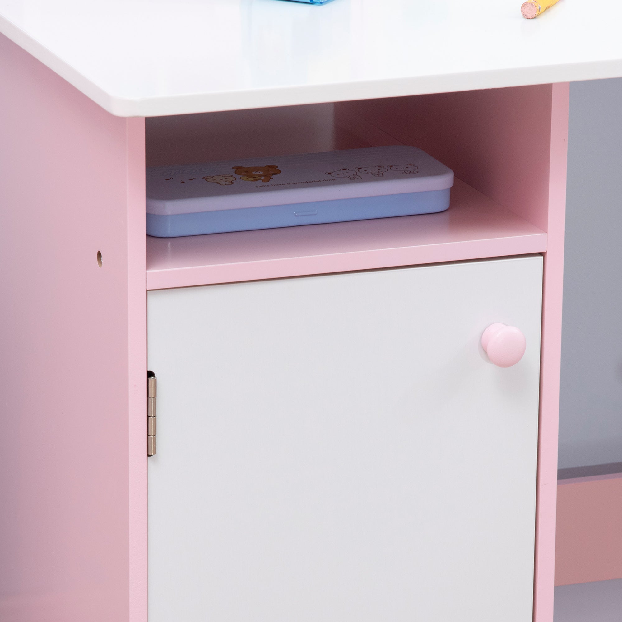HOMCOM Kids Desk And Chair Set 2 PCs Childrens Table And Chair Set Multi Use Toddler Furniture with Whiteboard, Storage - Pink - North Peak Garden Furniture