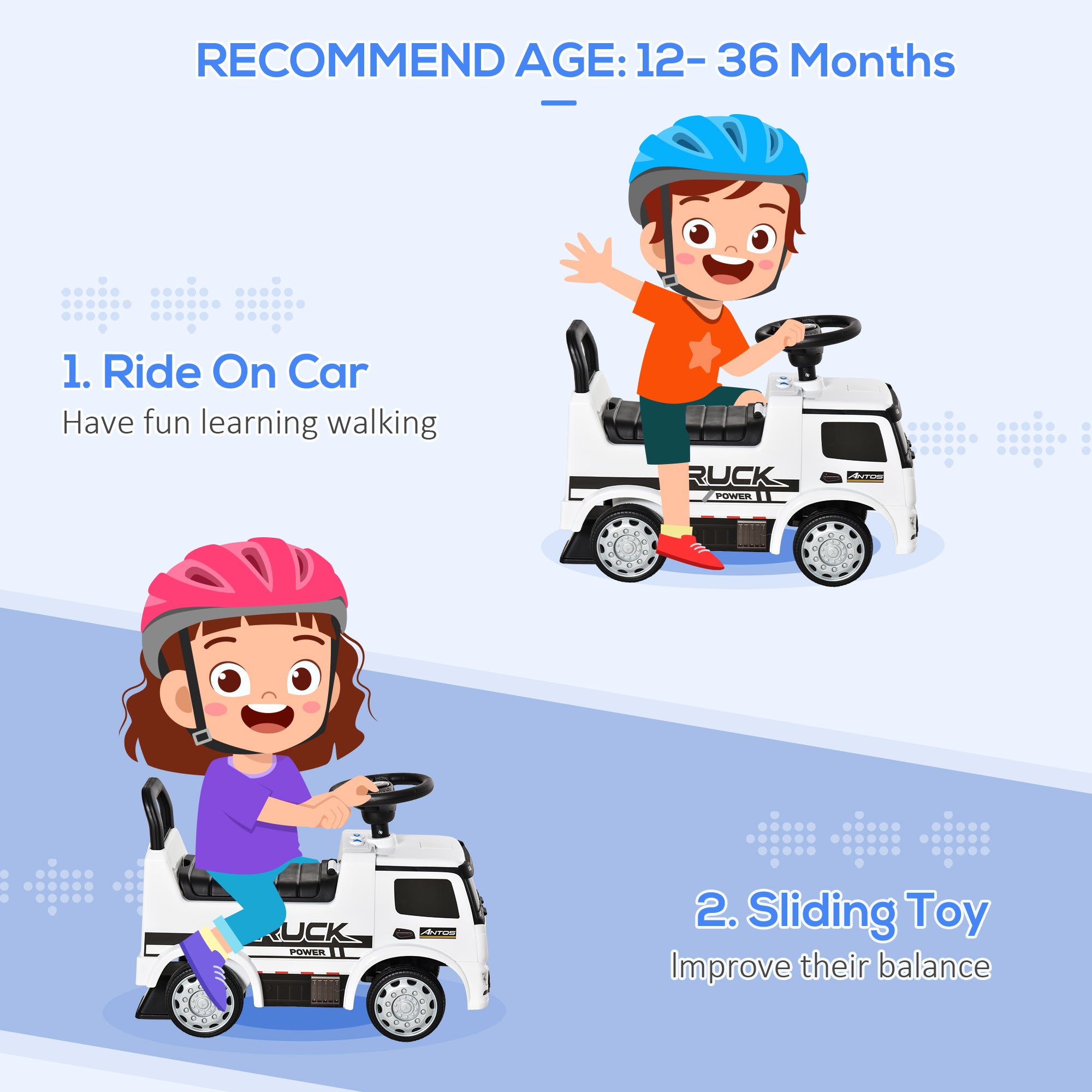 HOMCOM Compatible Kids Ride On Car Truck Mercedes Benz Licensed Toddler Foot To Floor Slider w/Under Seat Storage for 12 - 36 Months White - North Peak Garden Furniture