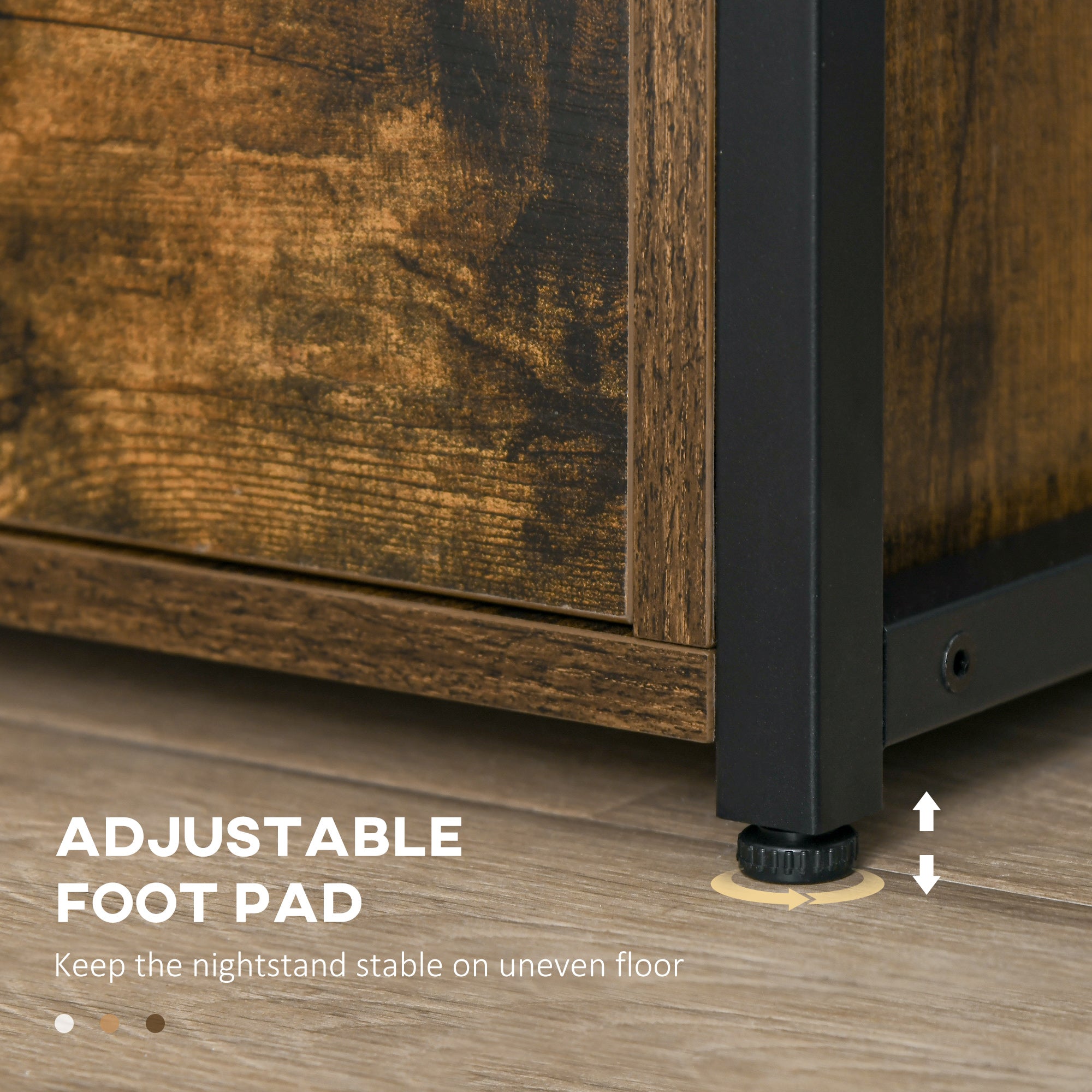 HOMCOM Industrial Side Table Set of 2, Sofa Table with Drawer, Bedside Cabinet with Storage Shelf, Slim Nightstand for Living Room, Bedroom, Rustic Brown - North Peak Garden Furniture