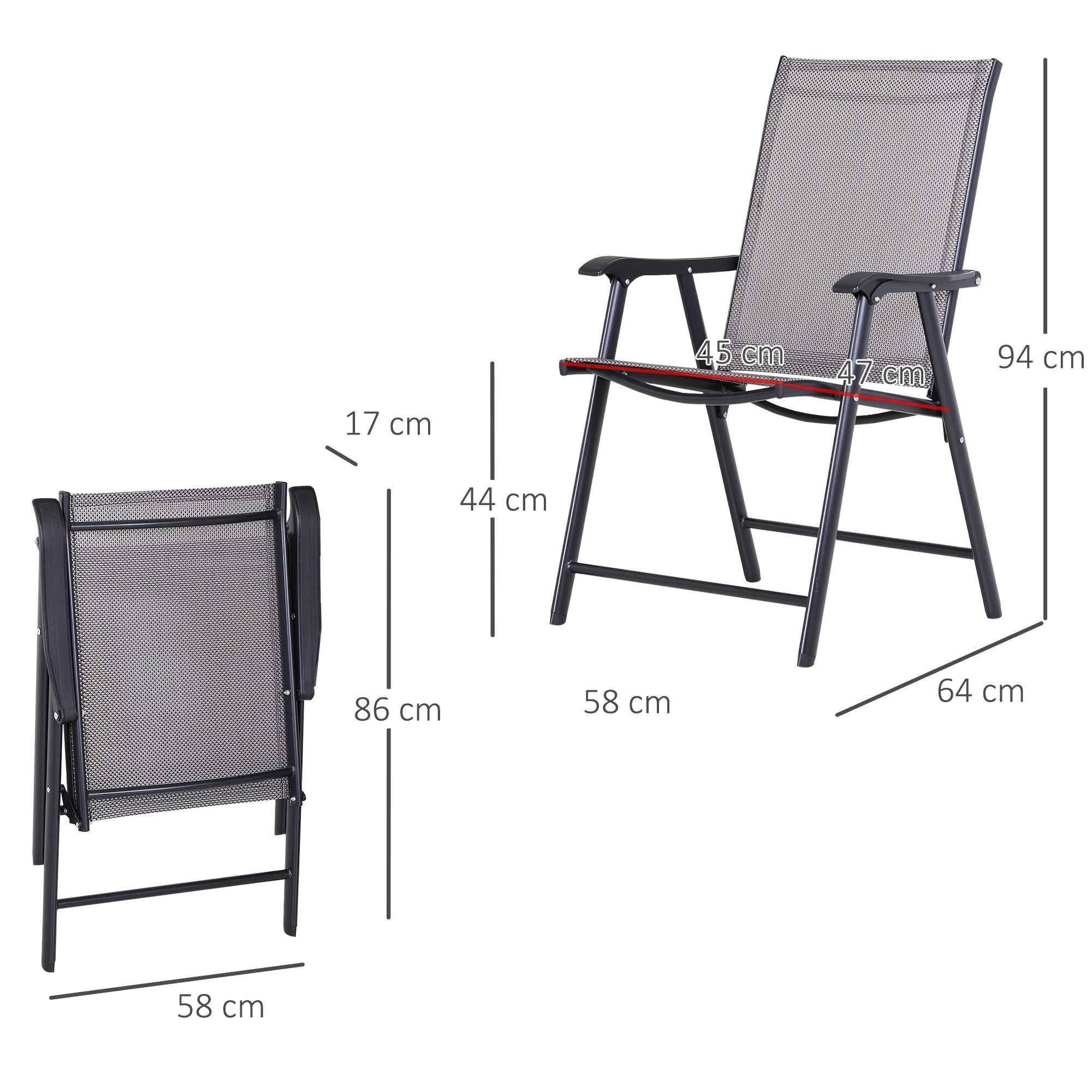 Outsunny Set of 4 Folding Garden Chairs, Metal Frame Garden Chairs Outdoor Patio Park Dining Seat with Breathable Mesh Seat, Grey - North Peak Garden Furniture