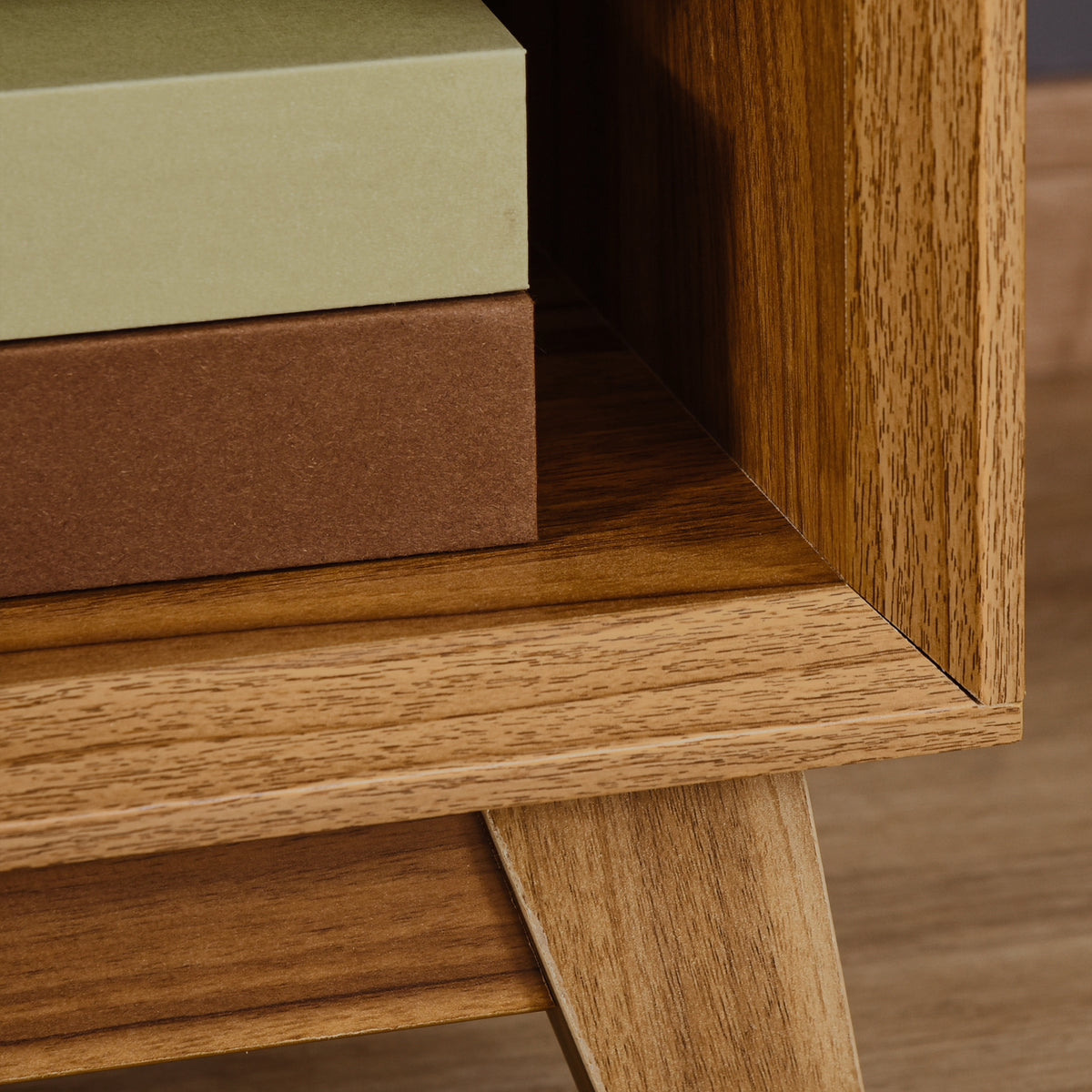 HOMCOM Modern Bedside Table Nightstand, Living Room End Table, Side Table with Drawer and Shelf, Walnut Brown - North Peak Garden Furniture
