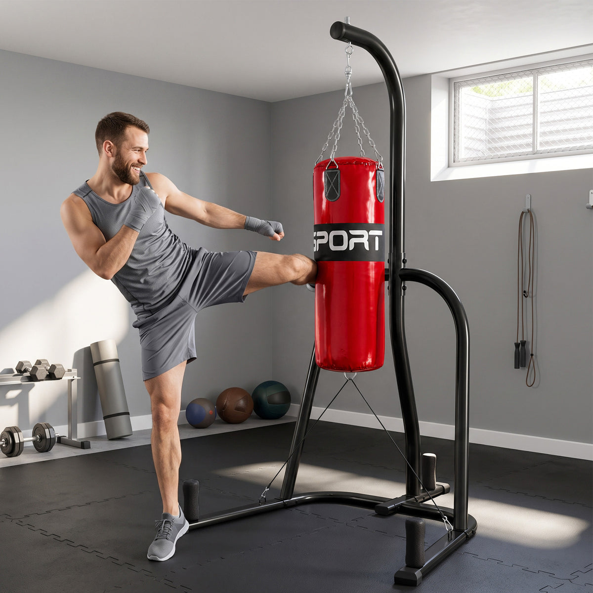 SPORTNOW Punching Bag with Stand for Adults, Freestanding Boxing Stand with Heavy Bag and Weight Plate Storage, Red