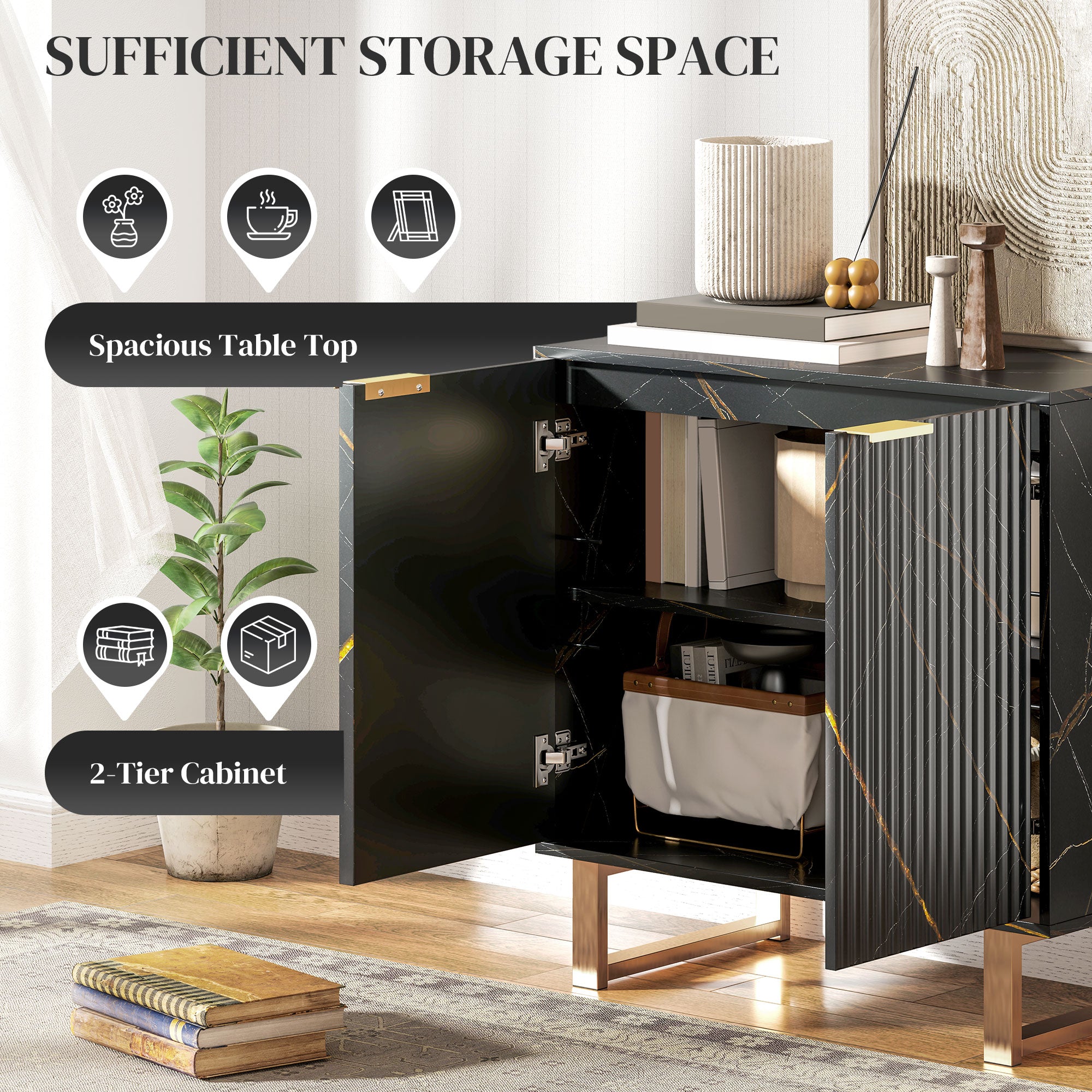 HOMCOM Elegant Storage Sideboard - Black/Gold-Tone - North Peak Garden Furniture