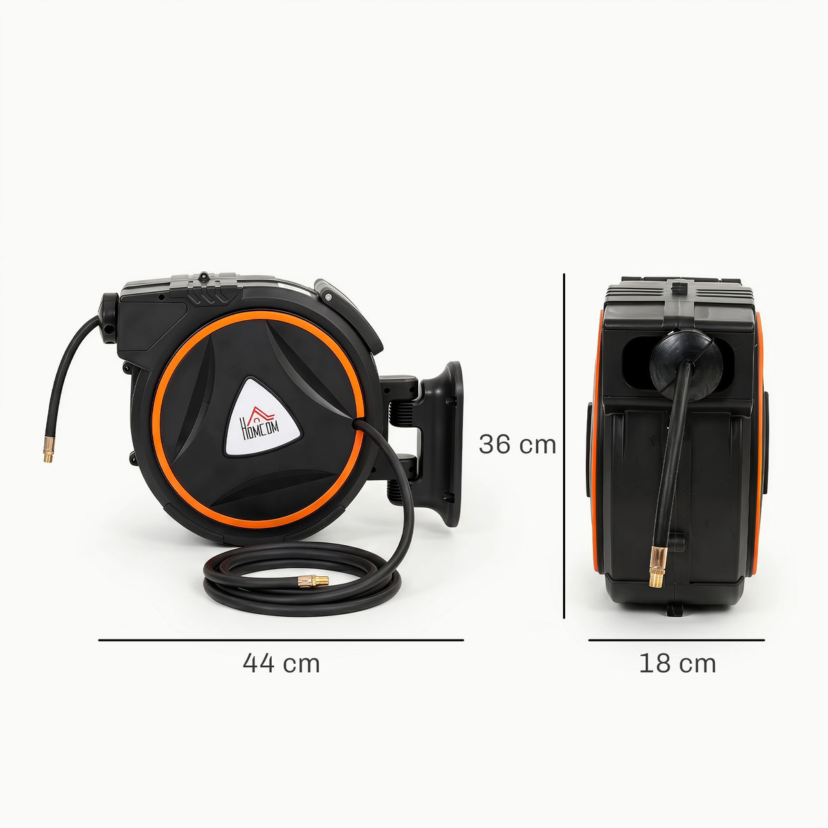 HOMCOM Auto Rewind Hose Reel, Retractable Air Hose Reel 15 m and 1.5 m, 150 Bar with 1/4" BSPT Connector, Black