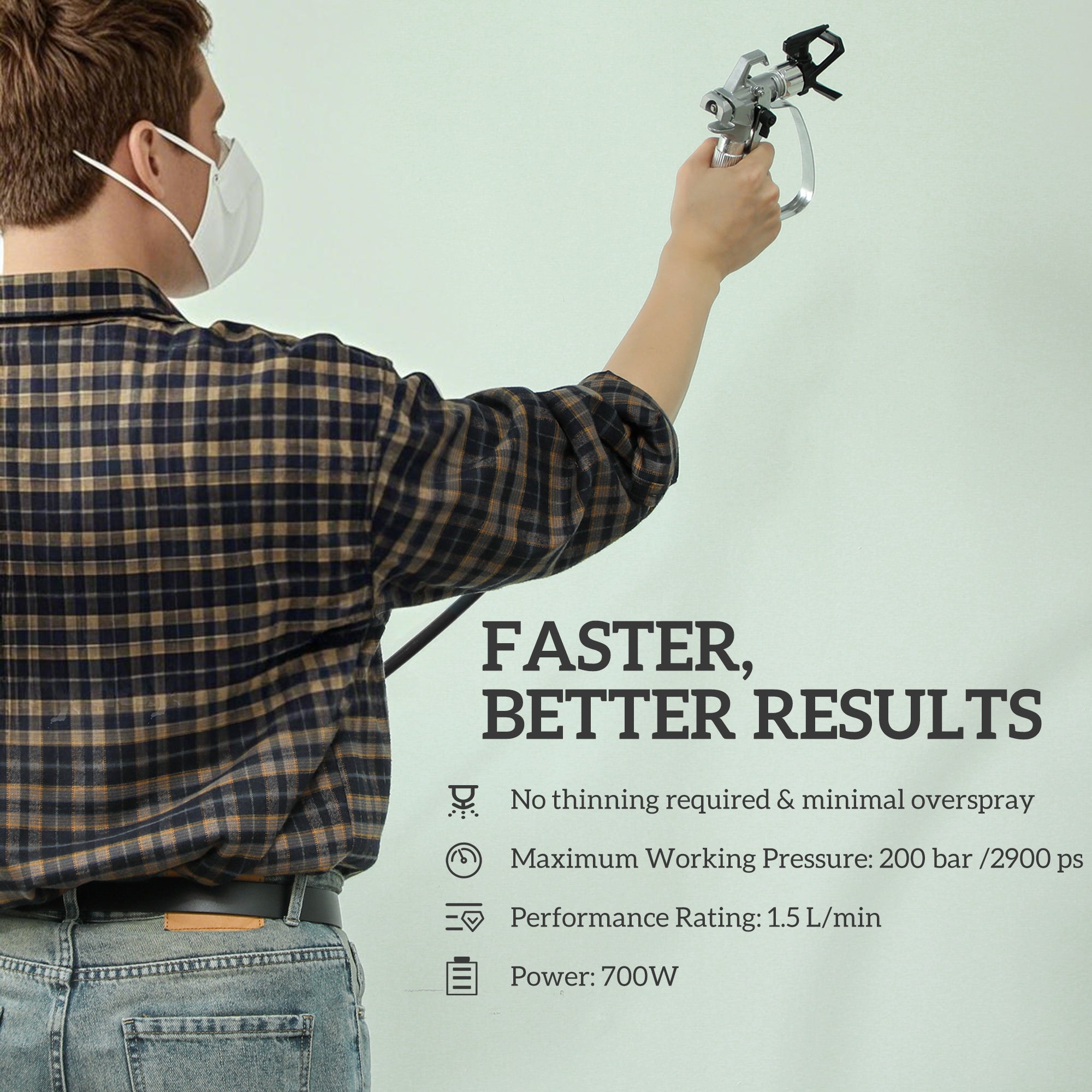 HOMCOM Airless Paint Sprayer, Thinning-Free, Electric Fence Paint Sprayer for Exterior and Interior DIY Painting Projects, Wall Spray Gun Machine, Household Use, 1.5L/min, 200Bar, 7.5m Hose Dark Blue