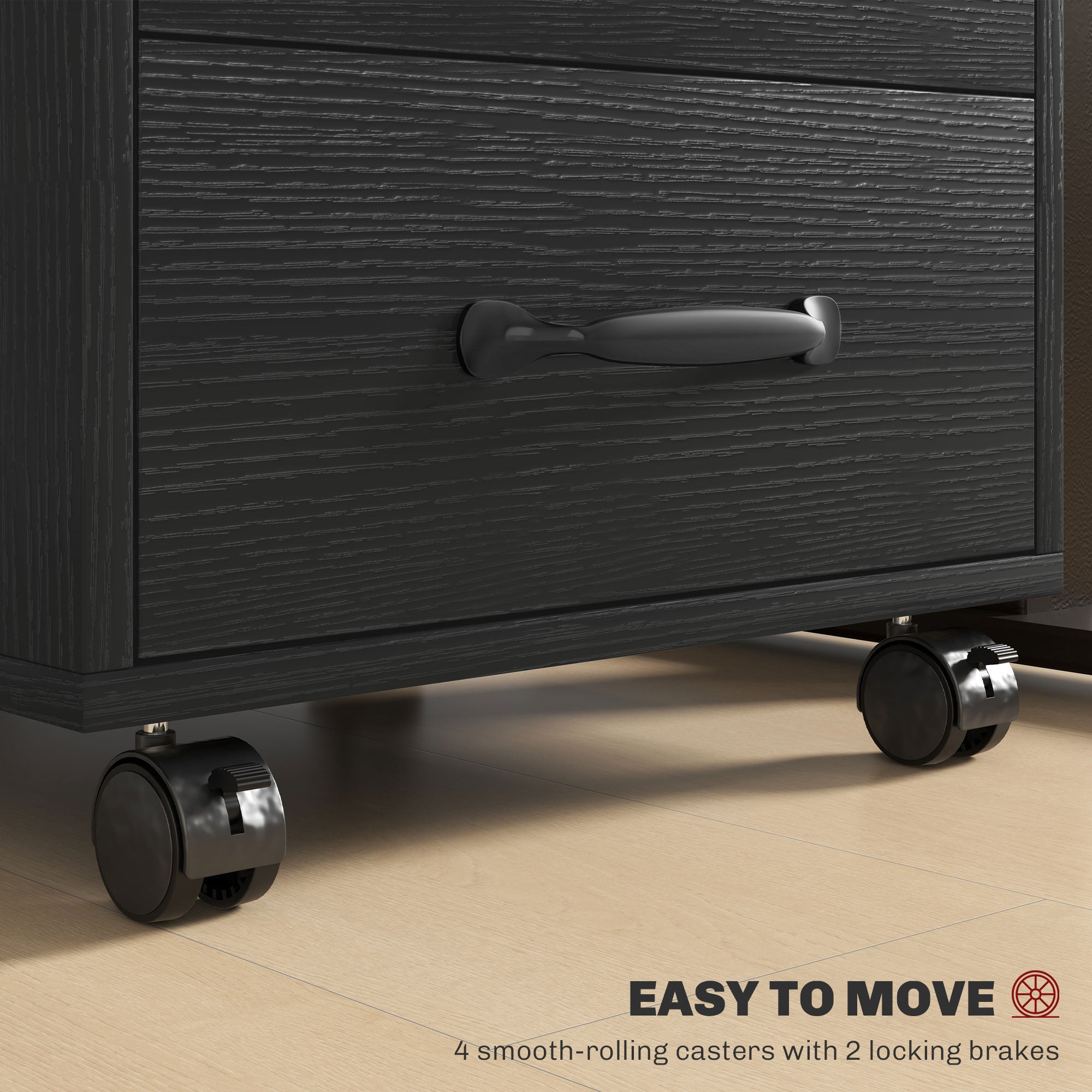 HOMCOM 3 Drawer File Cabinet, Mobile Filing Cabinet on Wheels for Home Office, Study, Black - North Peak Garden Furniture