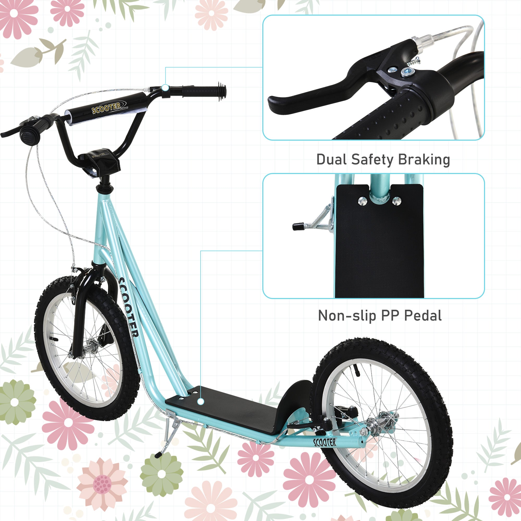 HOMCOM Kick Scooters for Kids with Adjustable Height, Anti-Slip Deck, Dual Brakes, Rubber Tyres, for Boys and Girls Aged 5+ Years Old - Blue - North Peak Garden Furniture