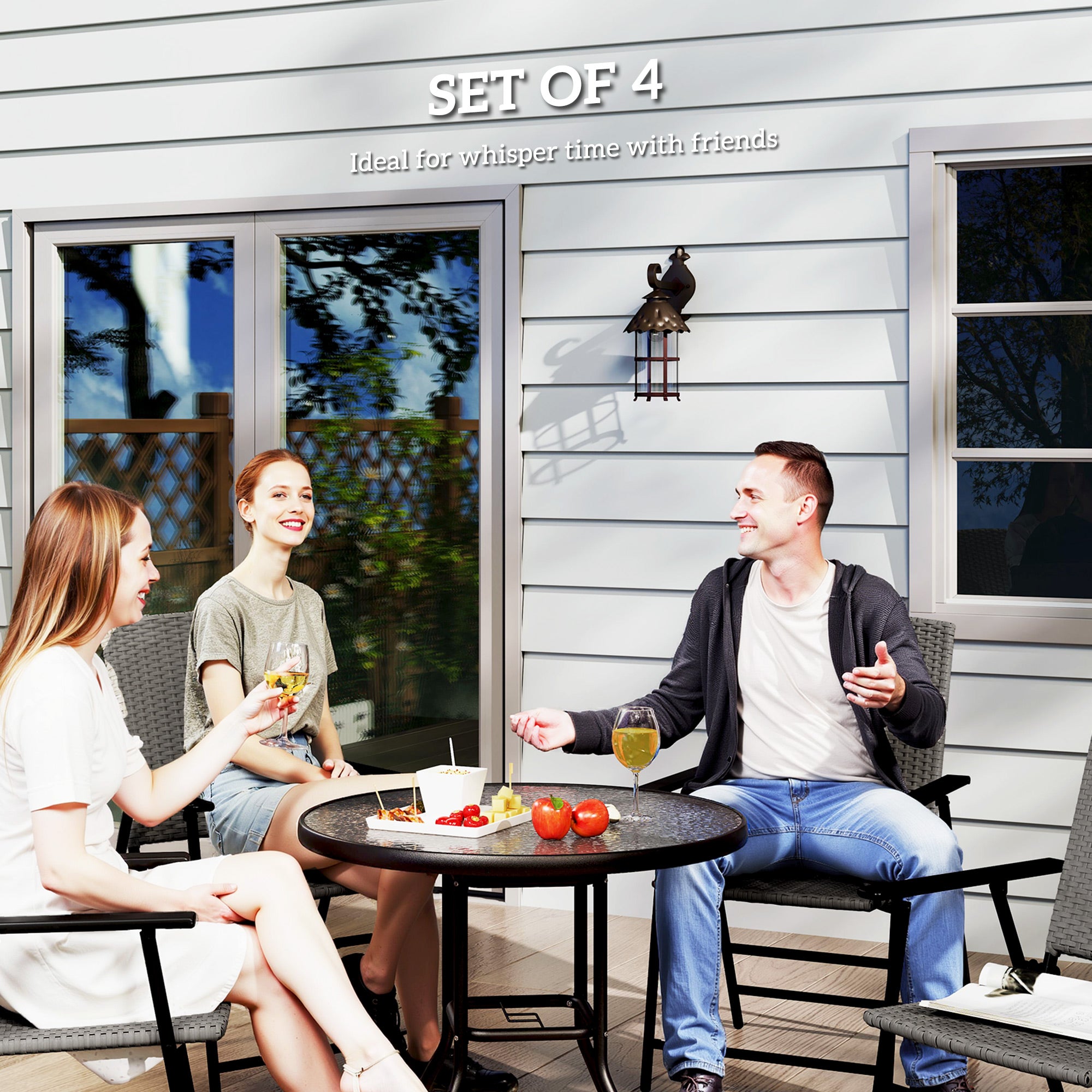 Outsunny Set of Four Folding Rattan Seat Chairs - Grey - North Peak Garden Furniture