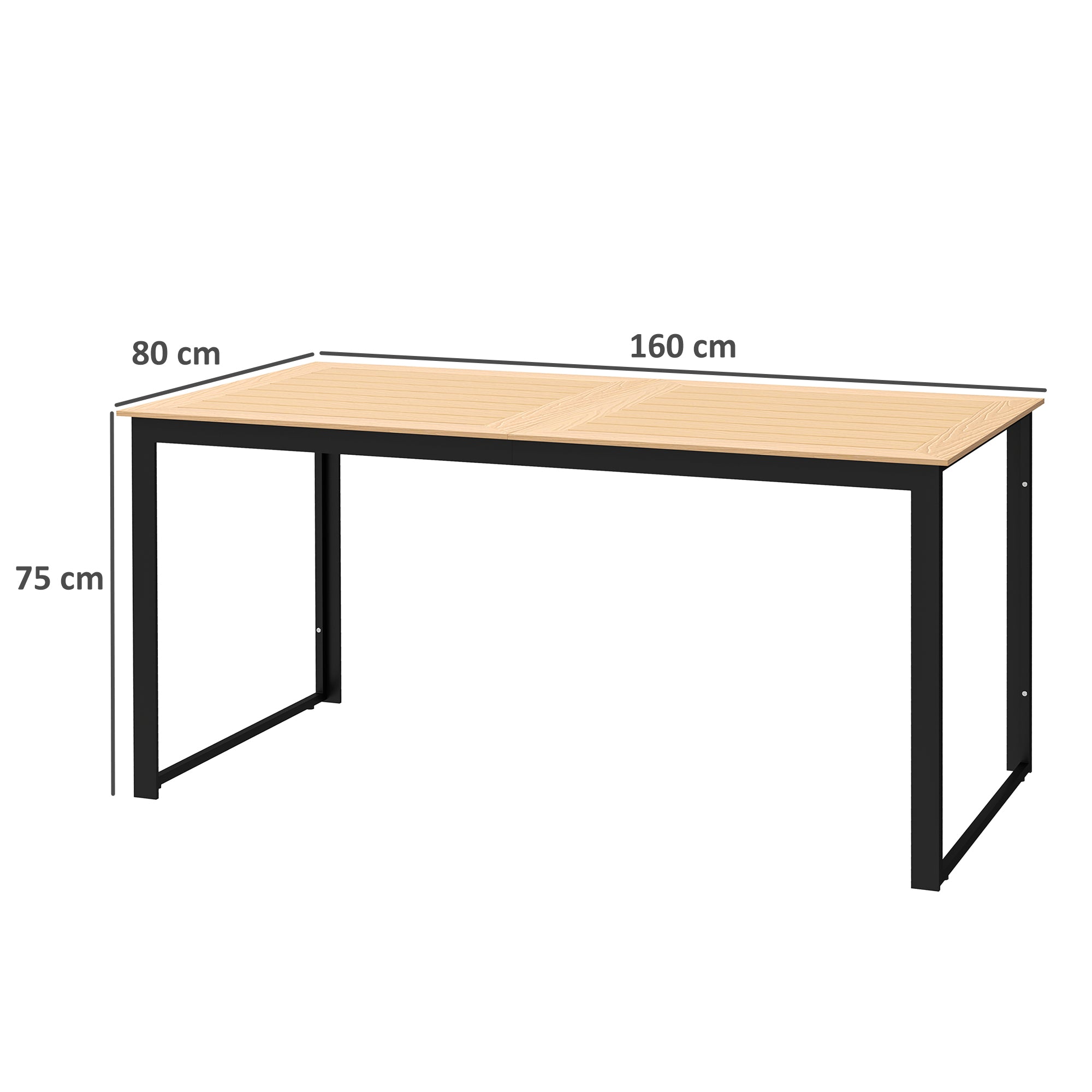 Outsunny Garden Table for 6 People, 160 x 80 x 75 cm Rectangle Outdoor Dining Table with Slatted Top, Metal Frame, for Balcony, Deck, Teak - North Peak Garden Furniture