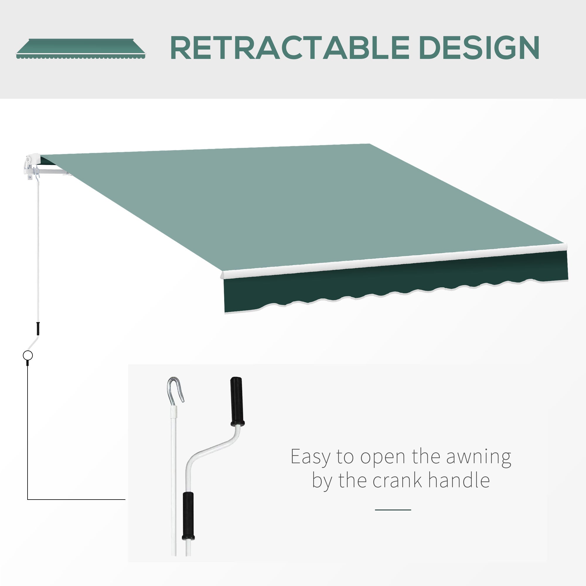 Outsunny Manual Retractable Garden Patio Awning, Sun Shade Shelter with Winding Handle, 2.5m x 2m, Green