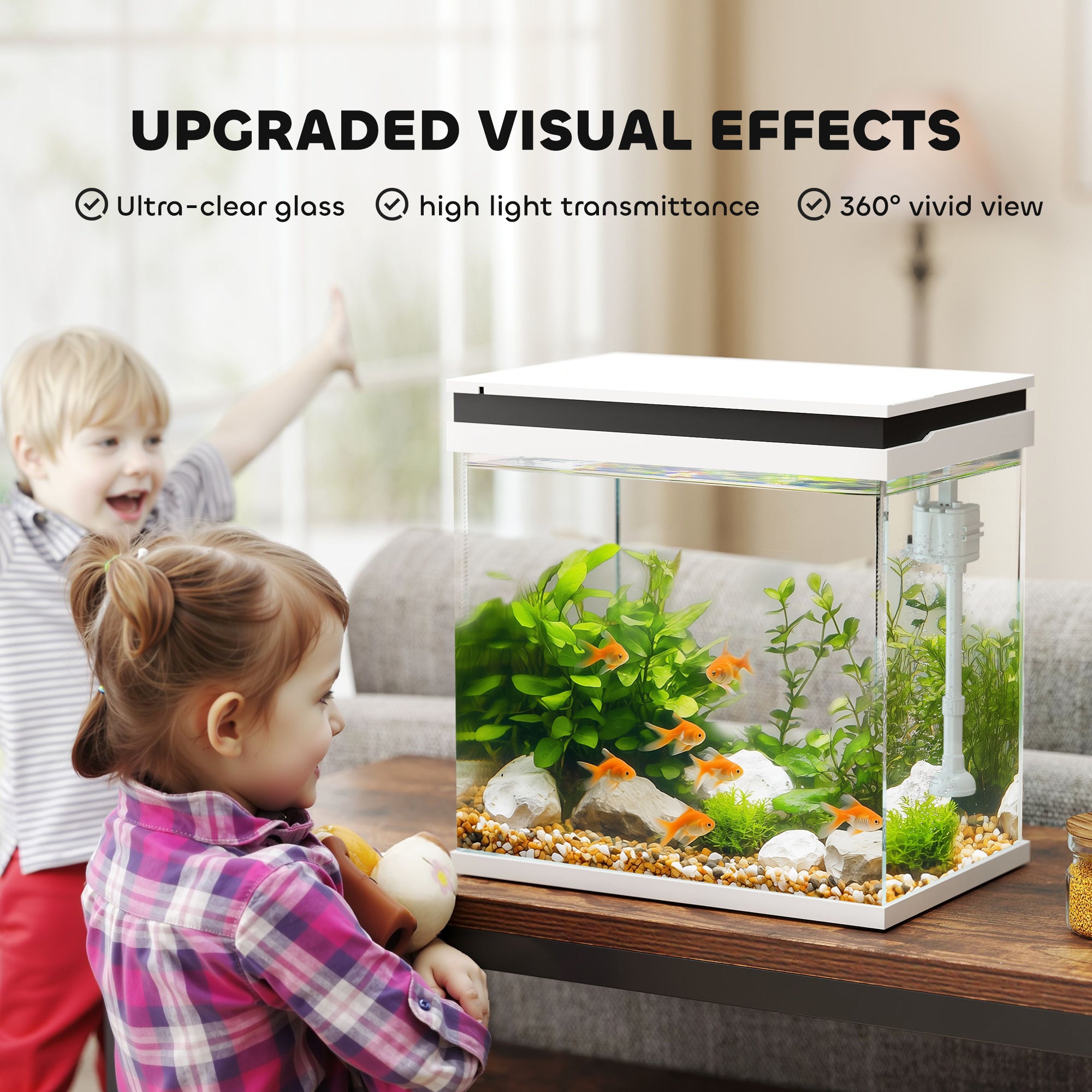 PawHut 26L Glass Fish Tank with Filter System, LED Lights, Water Pump, White - North Peak Garden Furniture