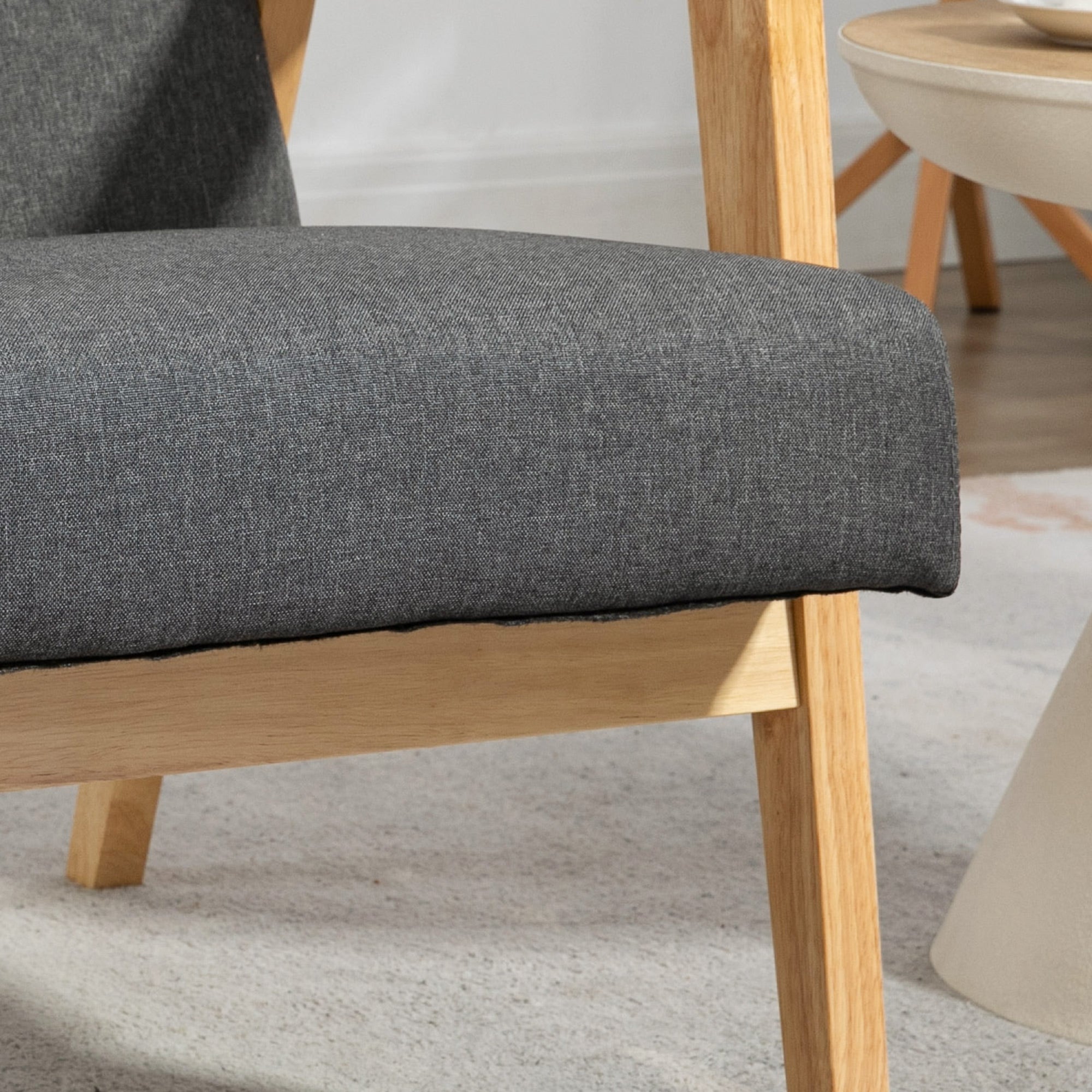 HOMCOM Fabric Accent Chair for Living Room, Arm Chair with Rubber Wood Frame and Padded Cushion, Dark Grey - North Peak Garden Furniture