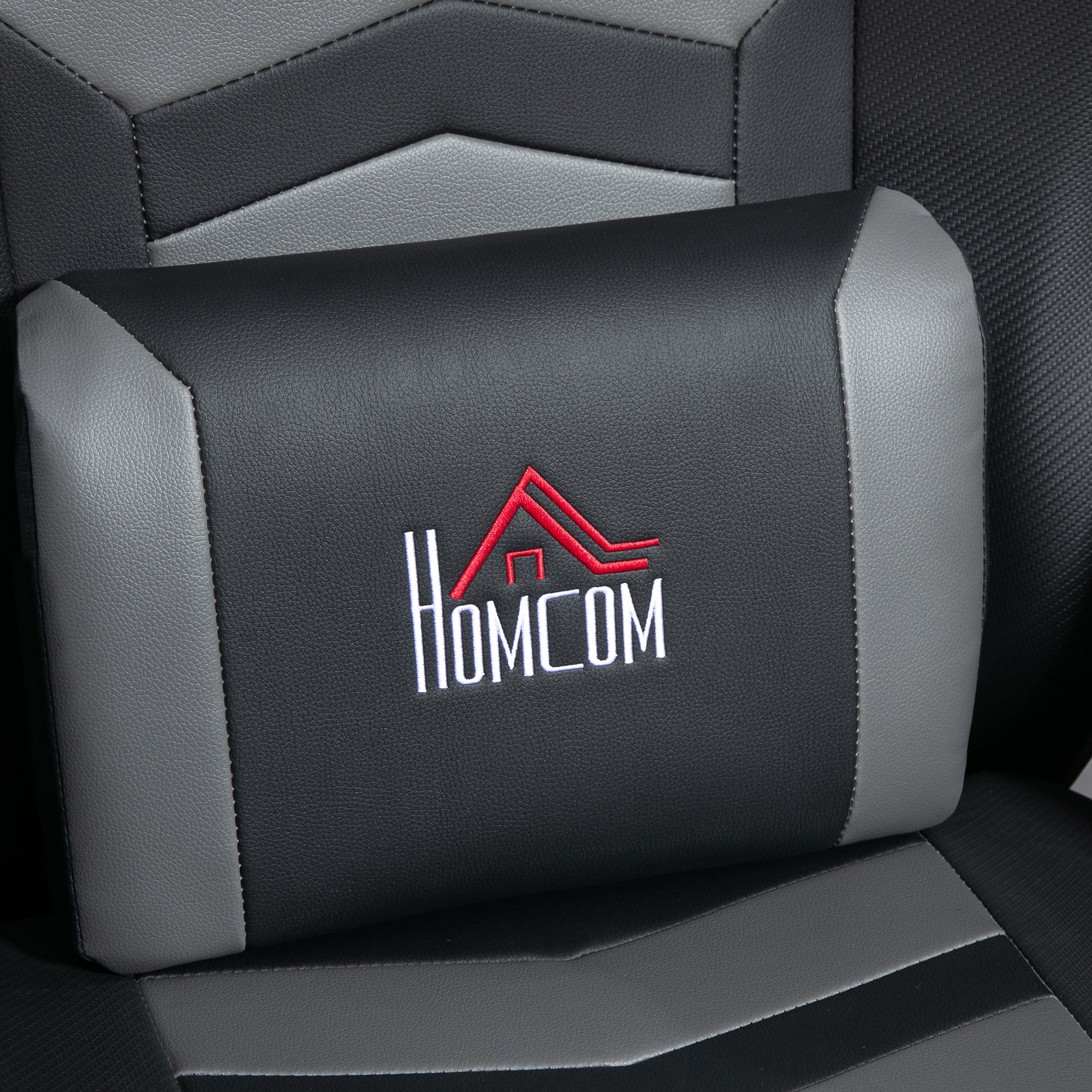 HOMCOM Massage Recliner Chair with Remote, PU Leather Recliner Armchair with Cup Holders and Side Pockets, Racing Style Reclining Chair with Headrest, 360° Swivel, Lumbar Support, Grey - North Peak Garden Furniture