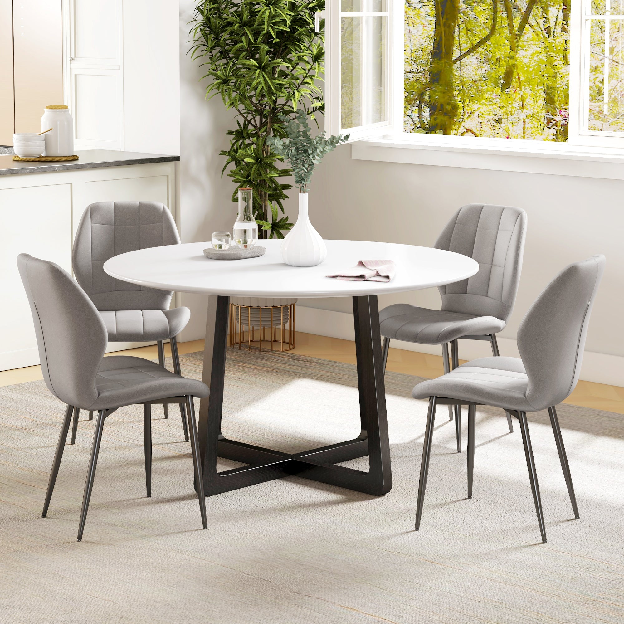 HOMCOM Set of Four Flannel Relaxed Tub Dining Chairs - Light Blue - North Peak Garden Furniture