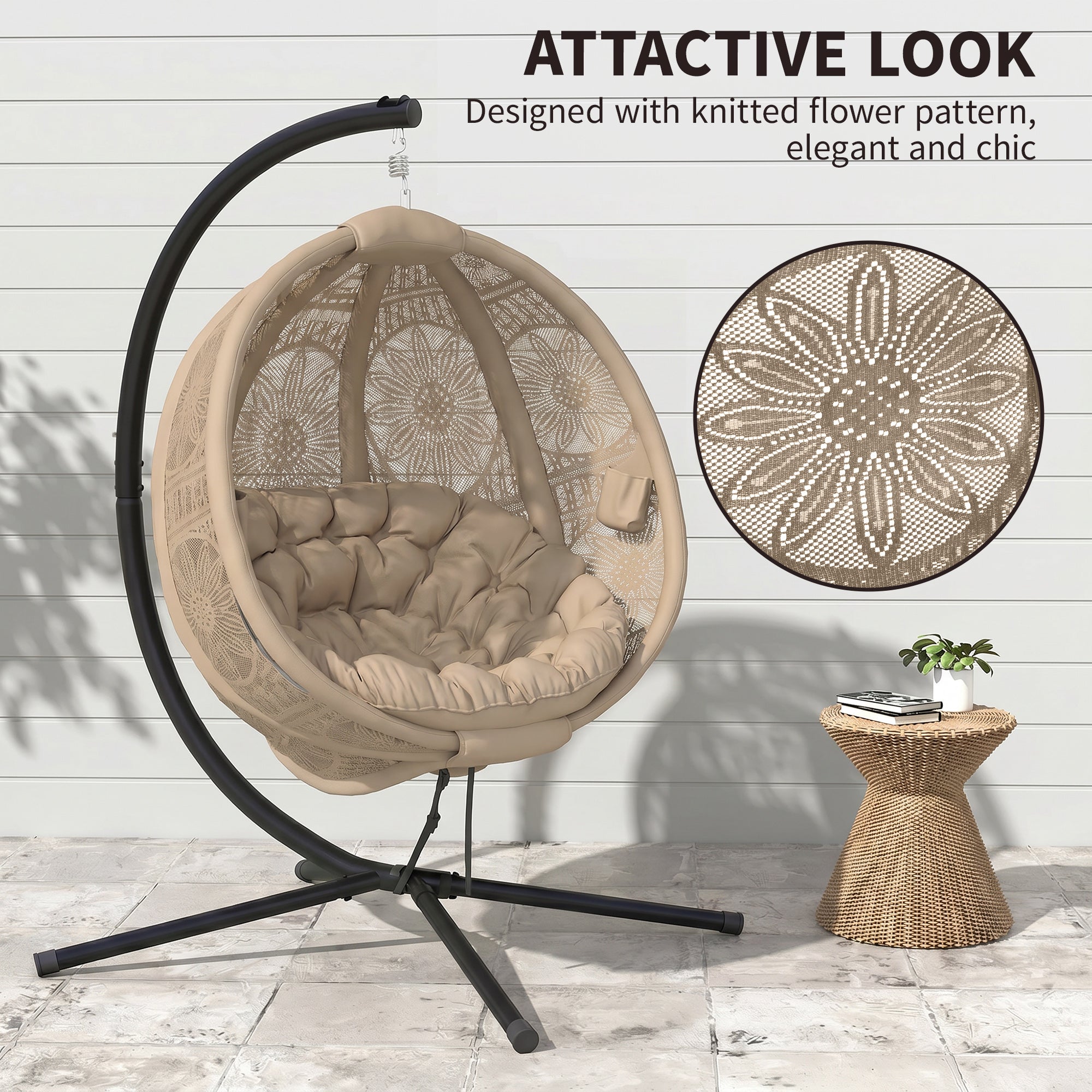 Outsunny Round Egg Basket Chair, with Steel Stand