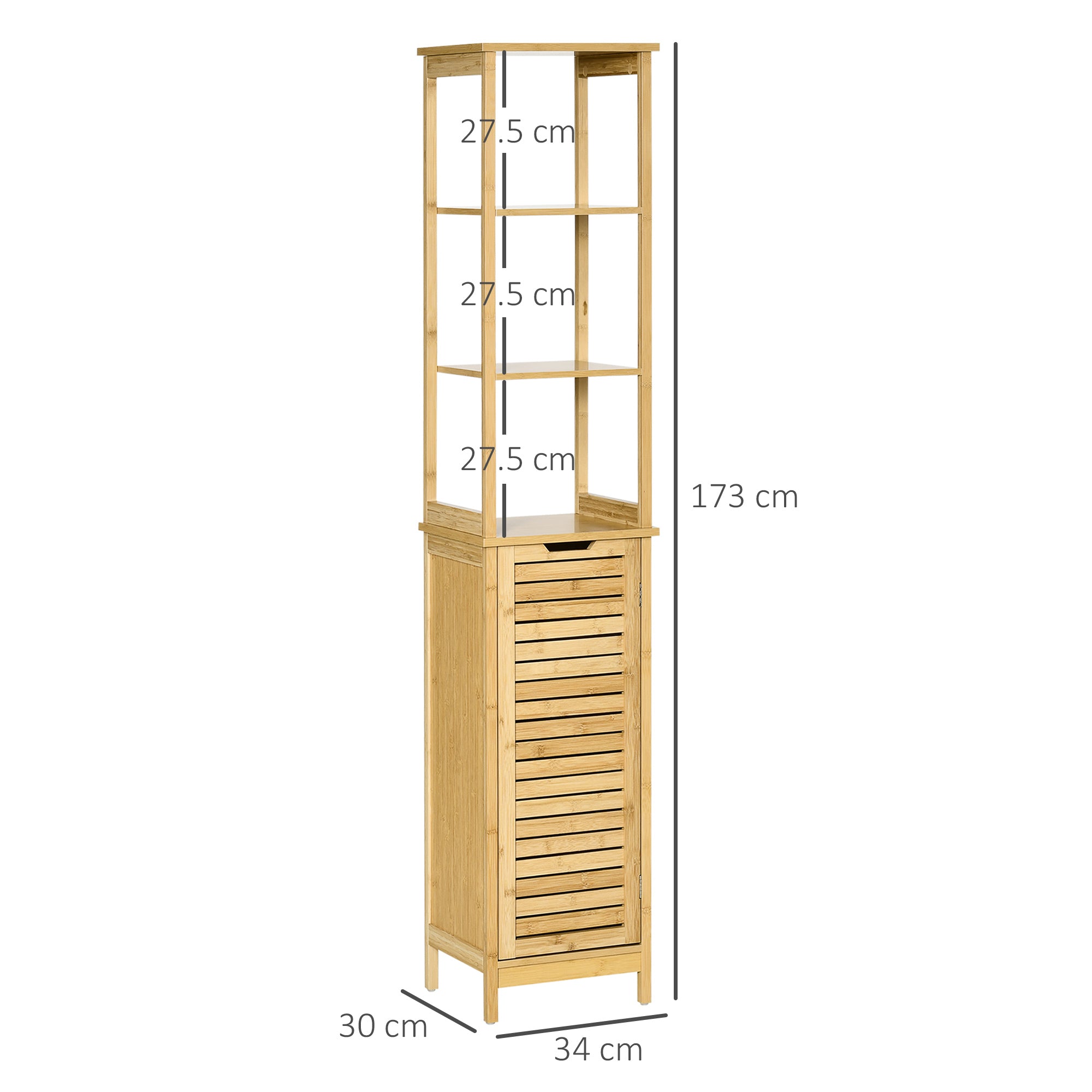 kleankin Bathroom Floor Cabinet with 3 Shelves, Slim Storage Cupboard and Freestanding Organiser, Natural