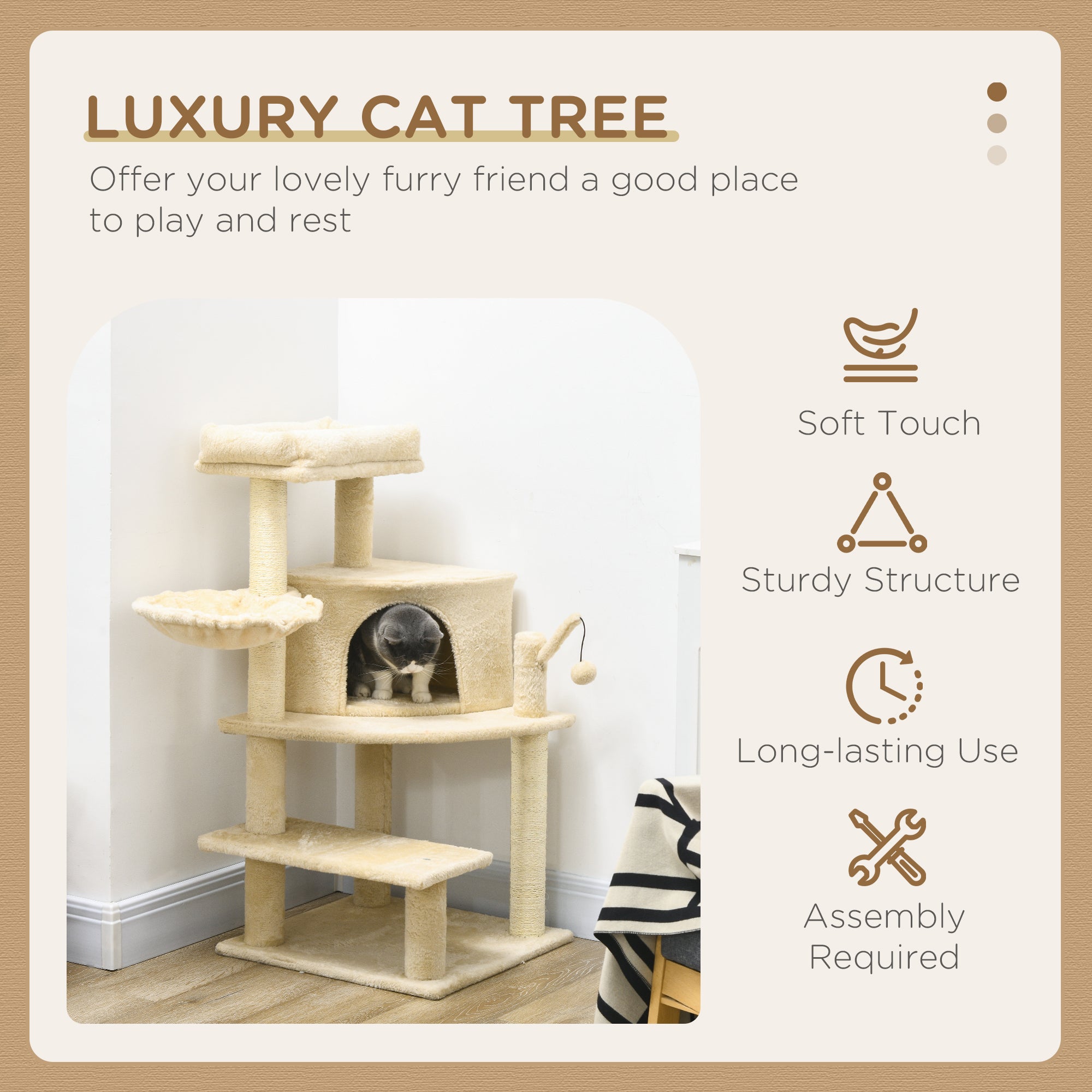 PawHut Sisal 100cm Cat Tree Tower with Sisal Scratching Post Cream White - North Peak Garden Furniture