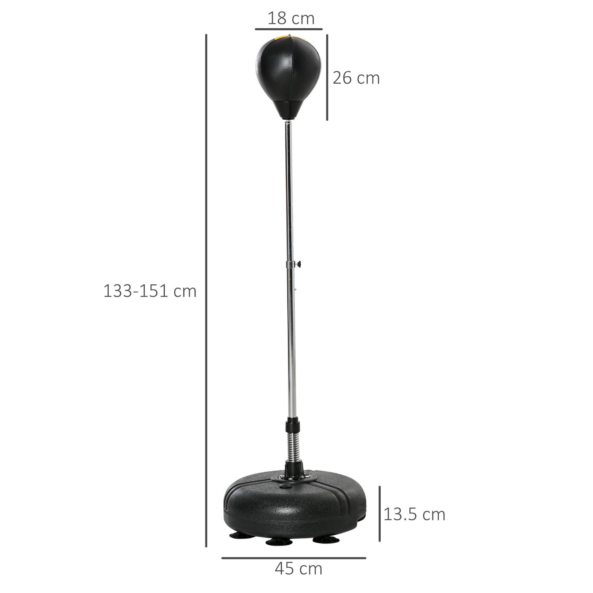 HOMCOM Punching Bag with Stand, Free Standing Boxing Bag Set, Speed Bag with Speedball Adjustable Height from 133cm to 151cm for Teens, Black, Gold Tone - North Peak Garden Furniture