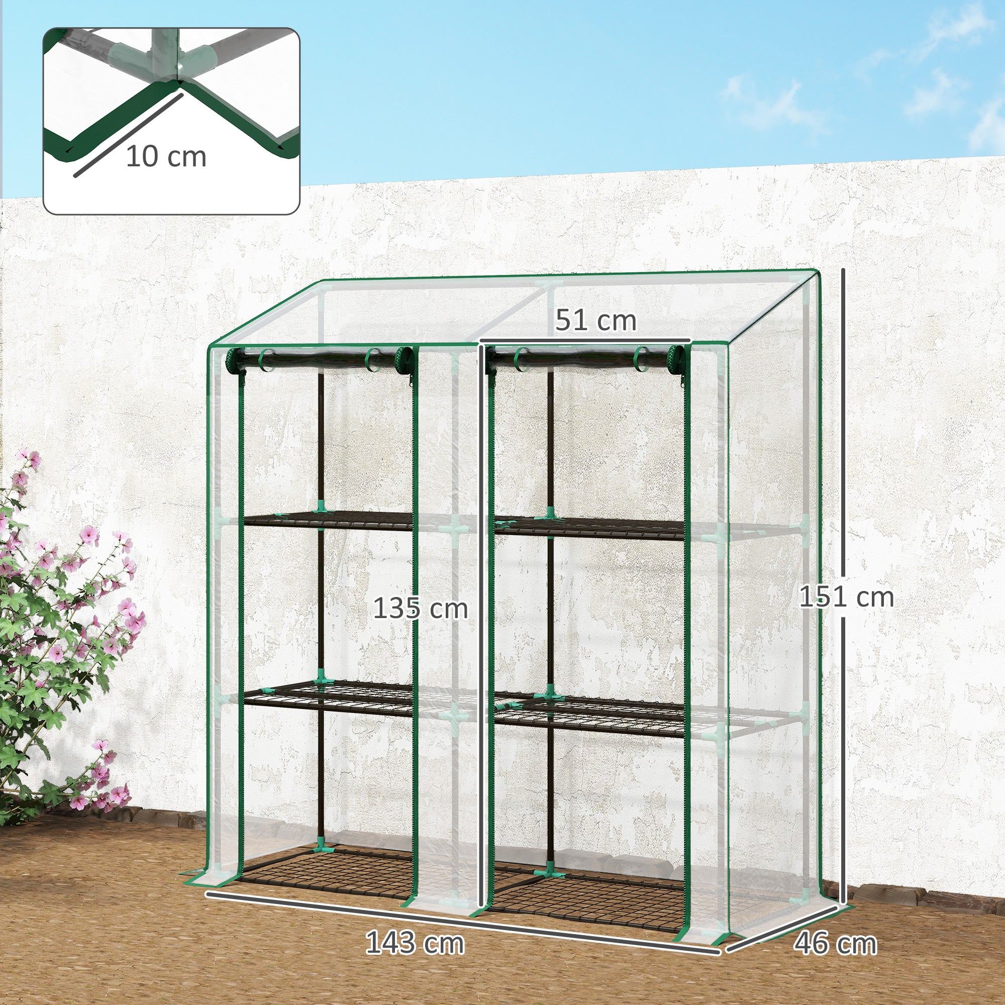 Outsunny 46 x 143cm Mini Lean-To Greenhouse, with Three Inner Shelves