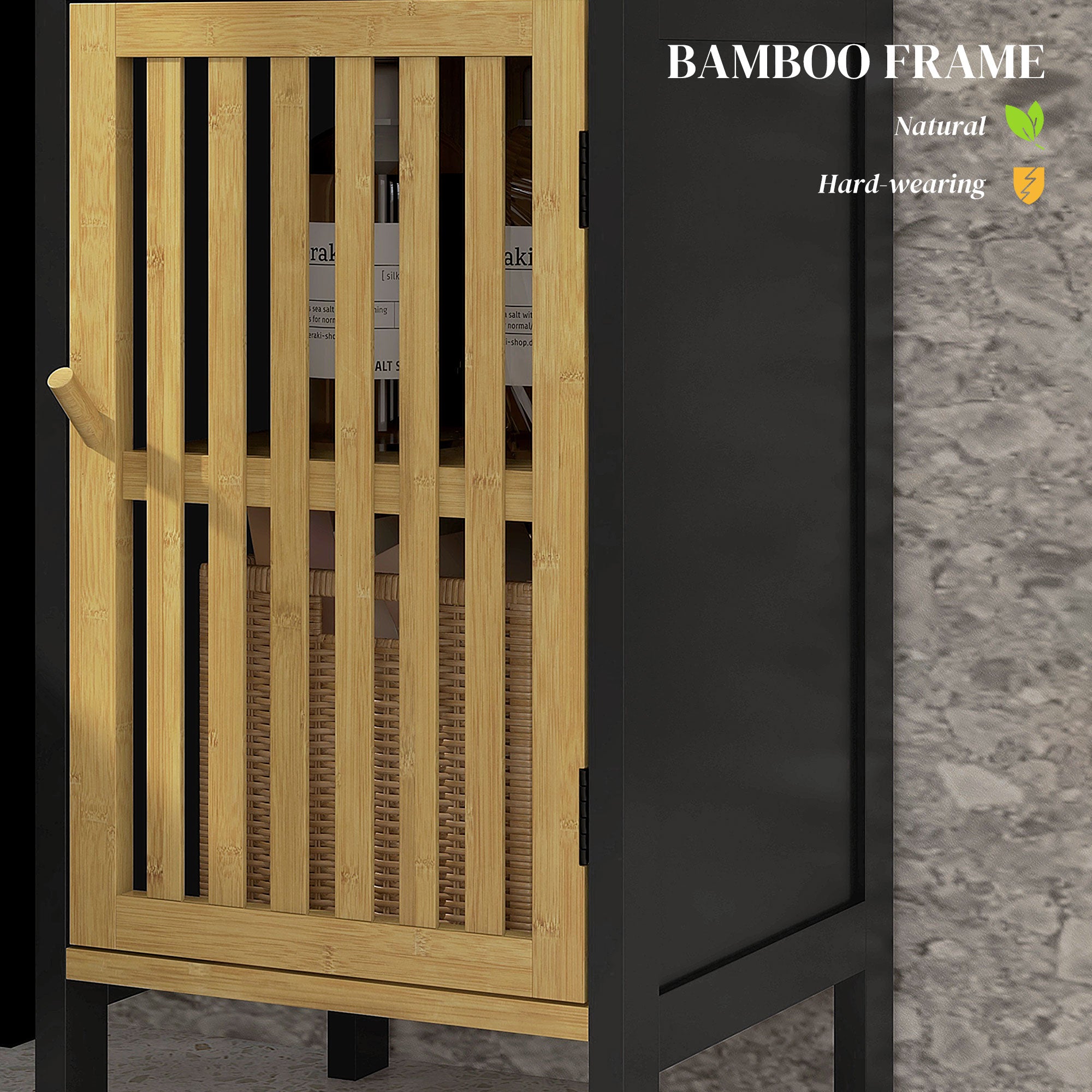 HOMCOM Bamboo-Blend Retro Cut-Out Bathroom Storage Unit, with Cupboard - North Peak Garden Furniture