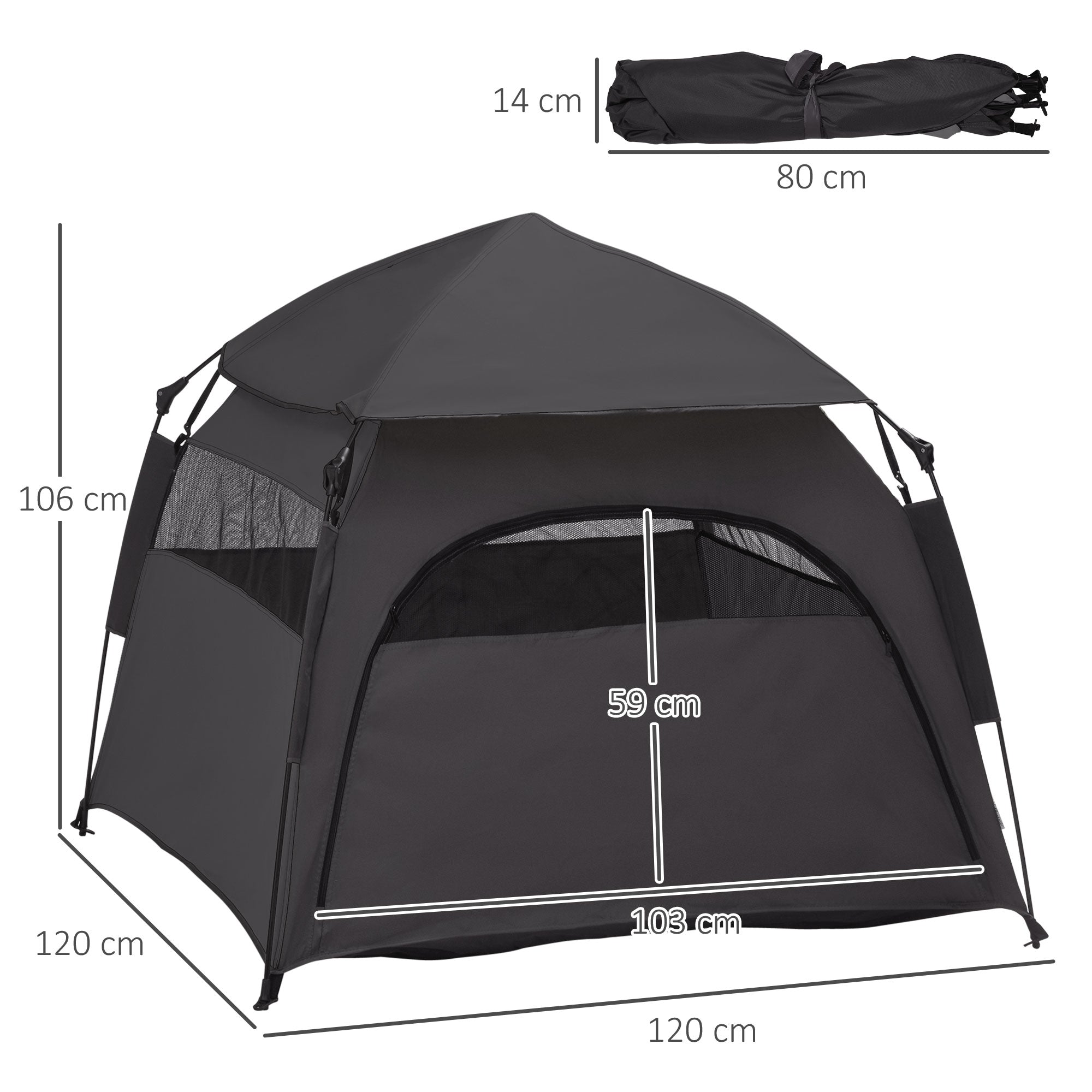PawHut Foldable Dog Cat Tent with Waterproof Oxford, Carry Bag for Extra Large Dog, Charcoal Grey - North Peak Garden Furniture