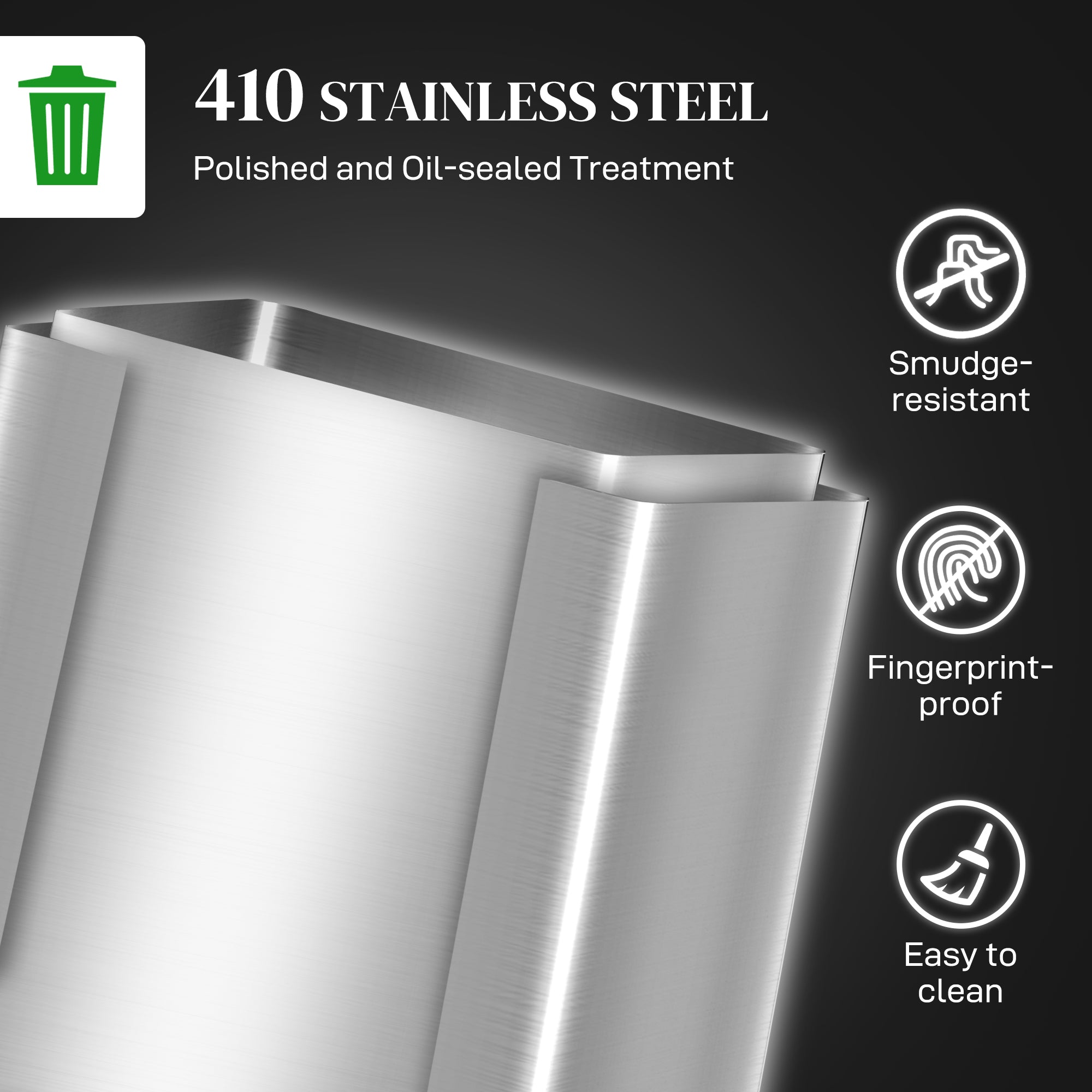 HOMCOM 60L Dual Compartment Stainless Steel Bin, with Deodoriser Holders - Silver Tone - North Peak Garden Furniture