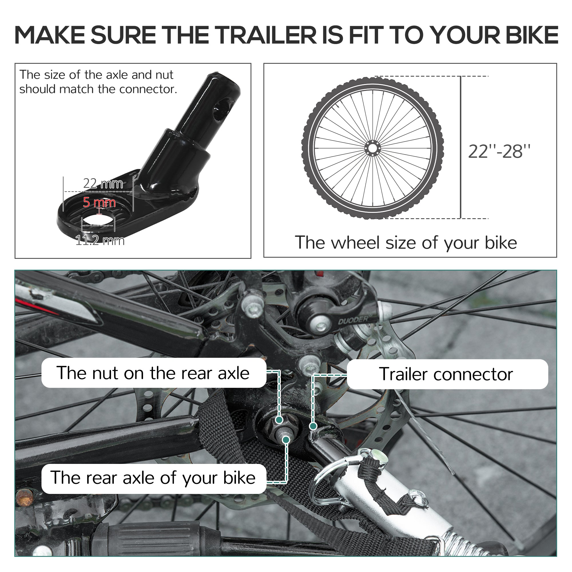 HOMCOM Steel Bike Trailer with Triple Safety, Wagon Bicycle Trailer with Suspension, 2 Wheels Outdoor Storage Carrier, Black - North Peak Garden Furniture