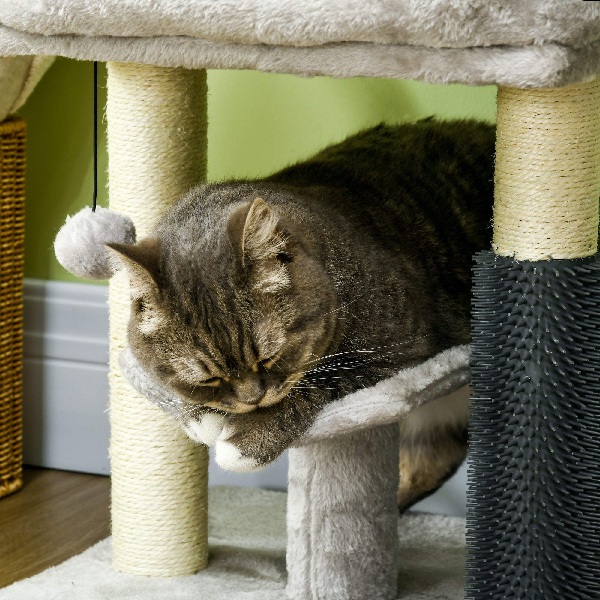 PawHut 48cm Cat Tree with Scratching Posts, Bed, Perch, Self Groomer, Toy - Grey - North Peak Garden Furniture