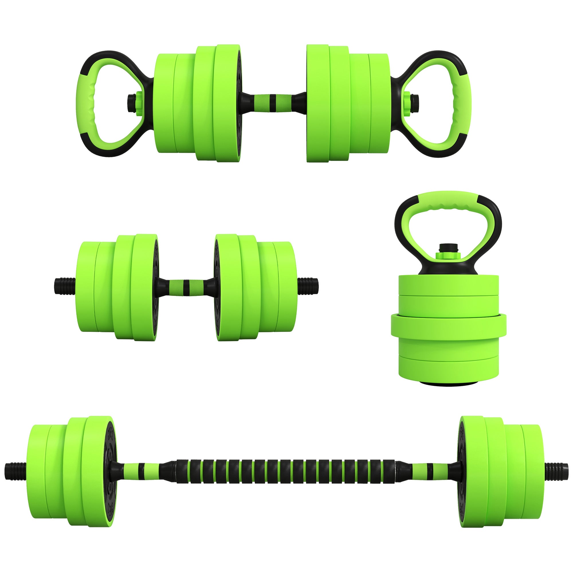 SPORTNOW 30kg Four-In-One Adjustable Weight Dumbbells Set, Barbell, Kettlebell, Push Up Stand - Green - North Peak Garden Furniture