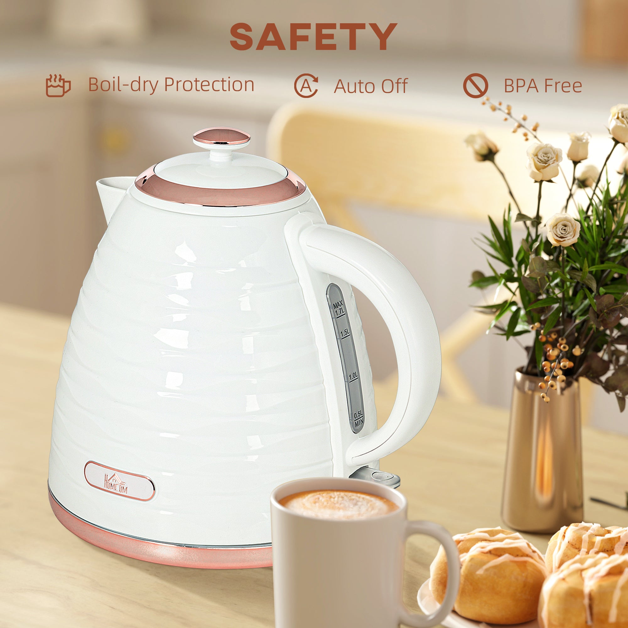 HOMCOM 3kW Rapid Boil Honeycomb Kettle - Cream - North Peak Garden Furniture